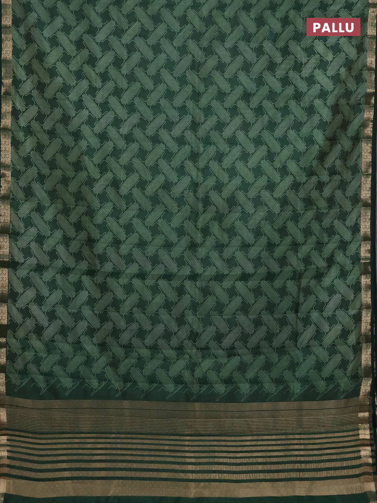 Semi raw silk saree green with allover geometric prints and zari woven border - Image 3