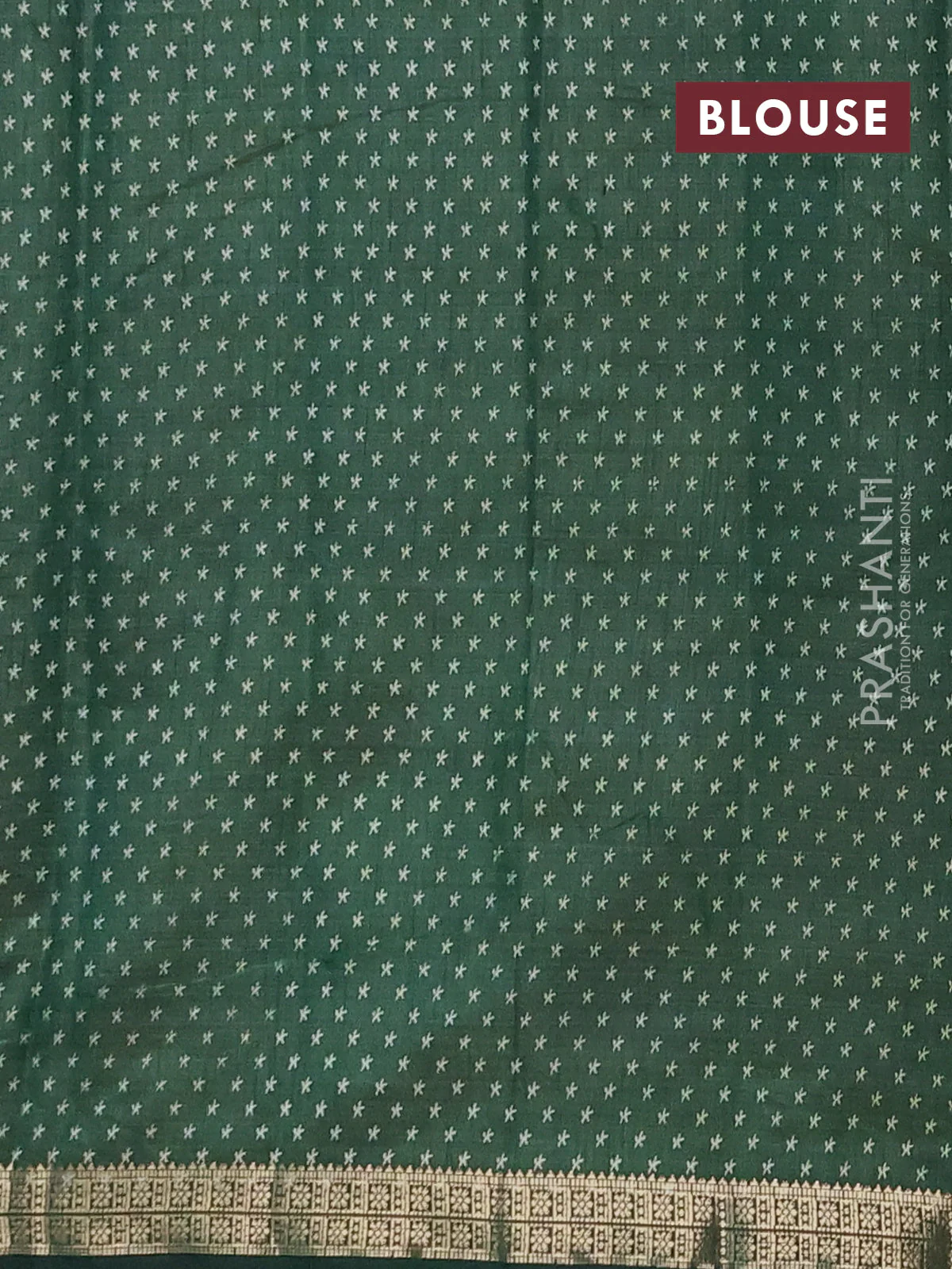 Semi raw silk saree green with allover geometric prints and zari woven border - Image 4