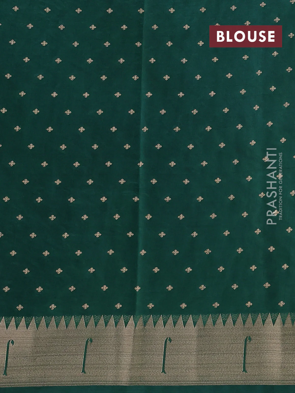 Semi raw silk saree green with allover zari woven buttas and pichwai design pallu - Image 3
