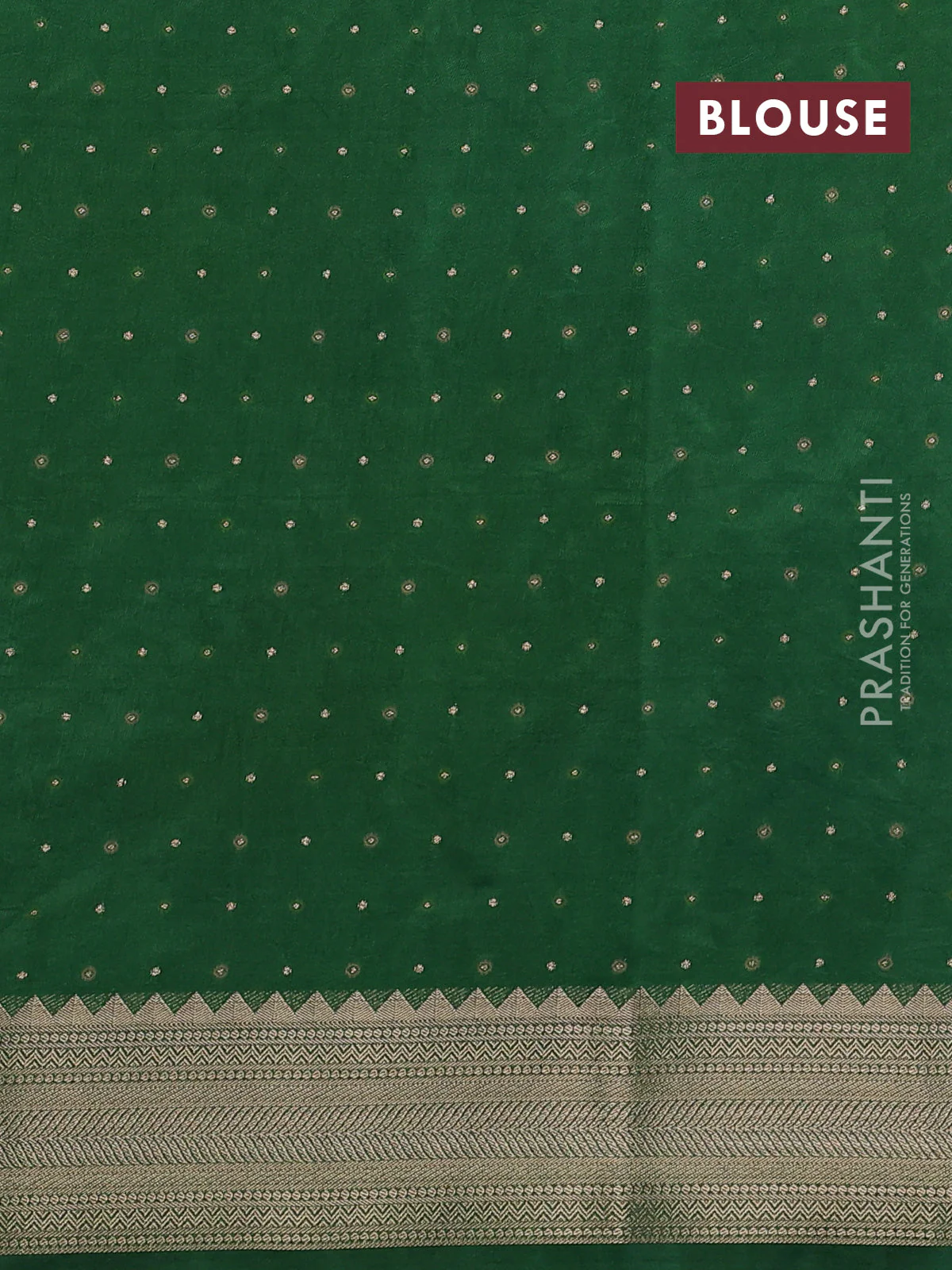 Semi raw silk saree green with allover zari woven buttas and zari woven border - Image 3