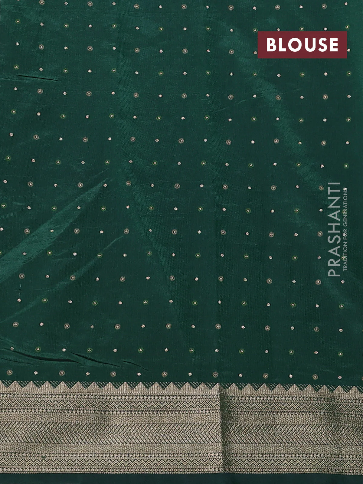 Semi raw silk saree green with allover zari woven buttas and zari woven border - Image 3