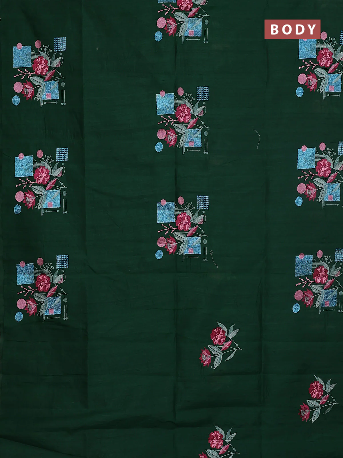 Semi raw silk saree green with embroidery buttas in borderless style - Image 2