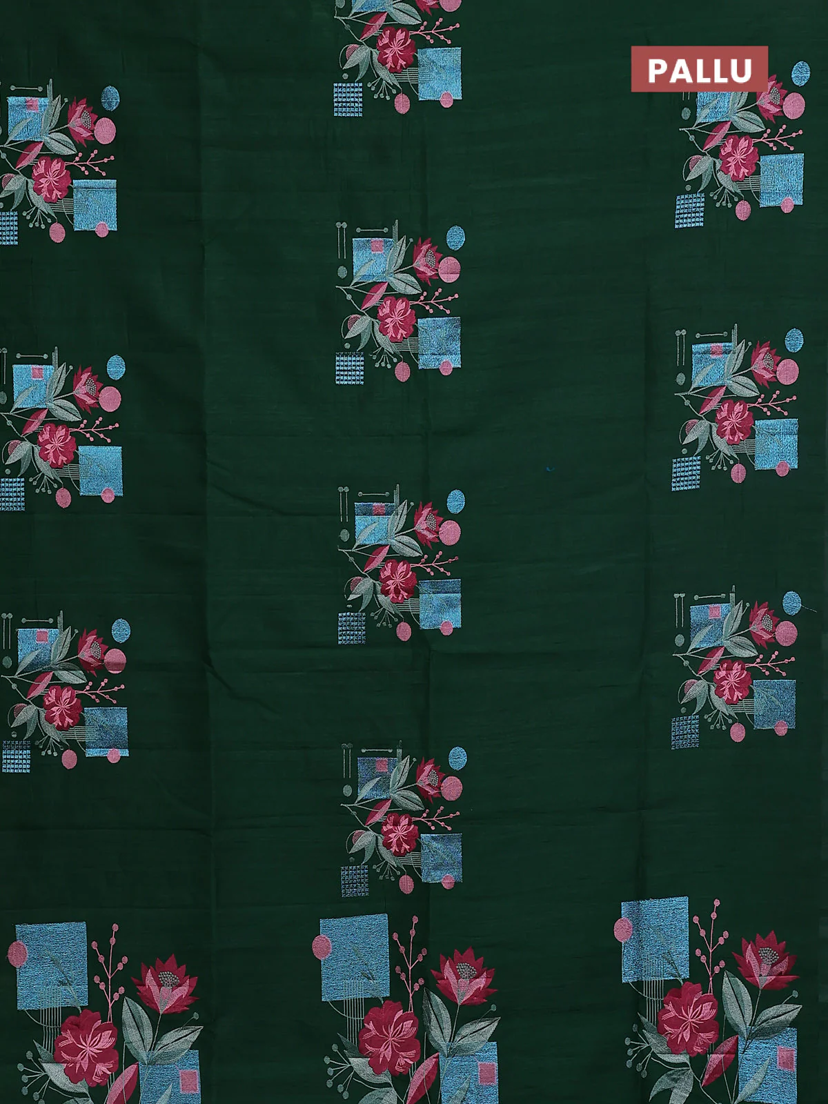Semi raw silk saree green with embroidery buttas in borderless style - Image 3