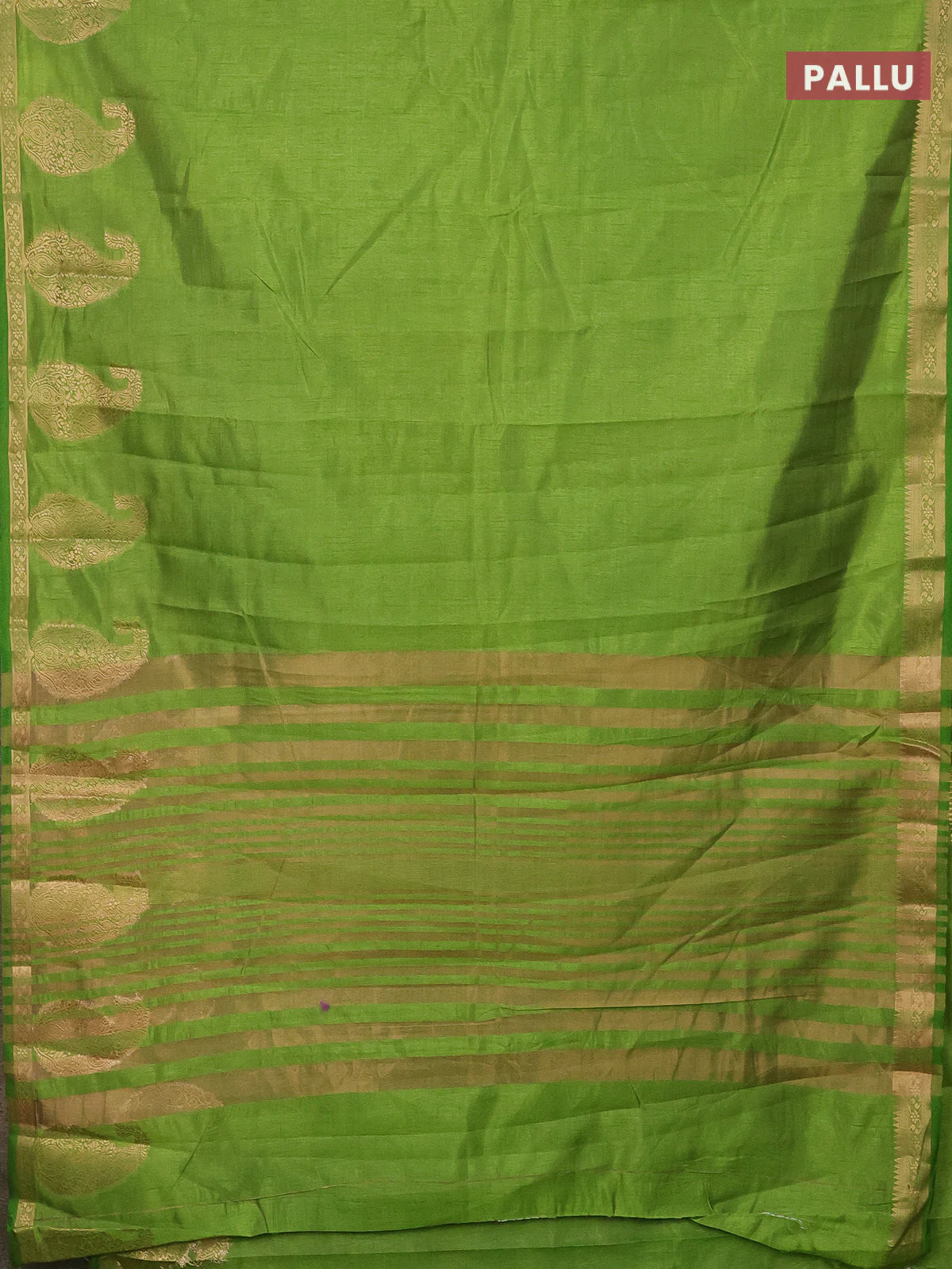 Semi raw silk saree green with plain body and paisley design zari woven butta border - Image 3