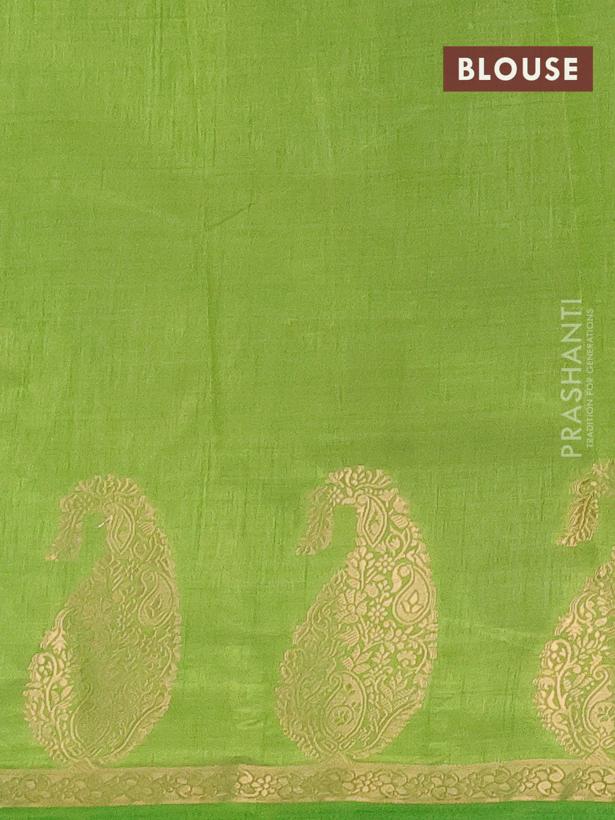 Semi raw silk saree green with plain body and paisley design zari woven butta border - Image 4