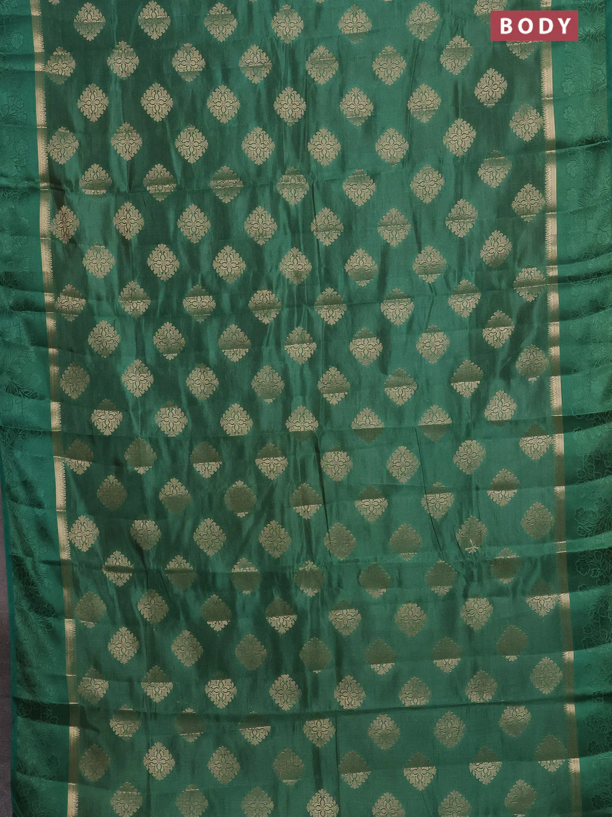 Semi raw silk saree green with zari woven buttas and zari woven simple border - Image 2