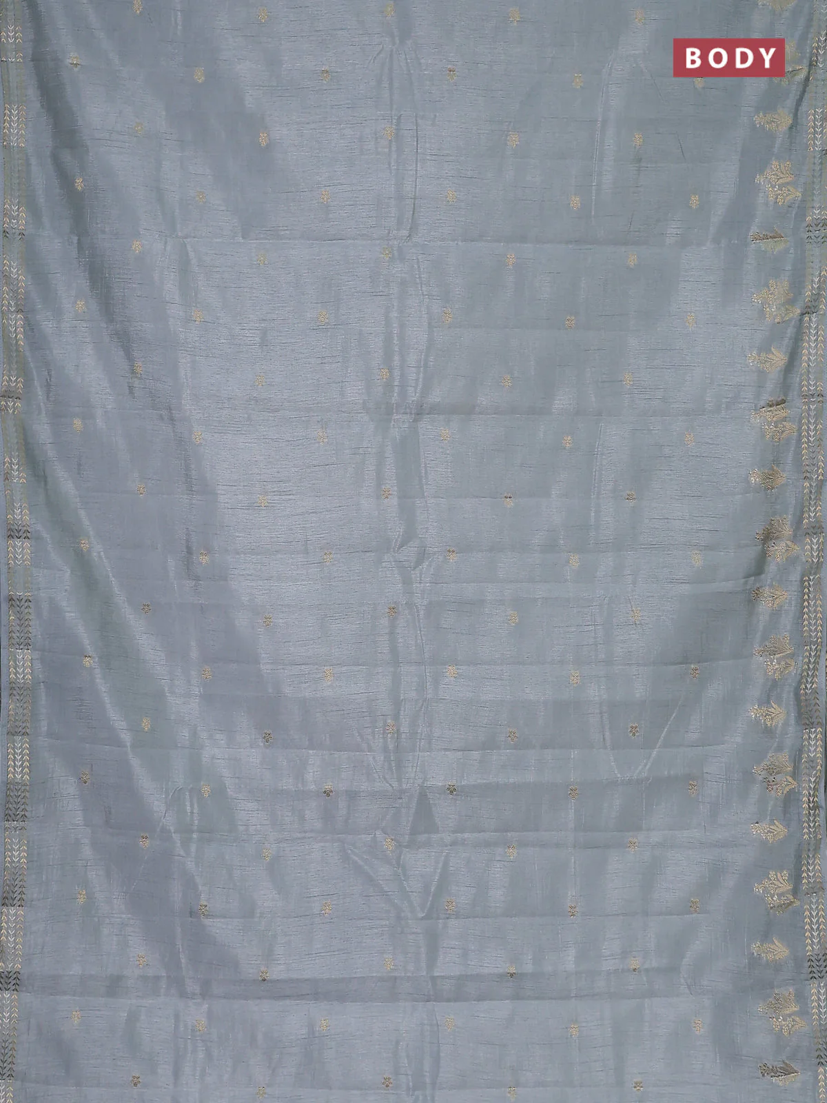Semi raw silk saree grey with zari woven buttas and zari woven border - Image 2