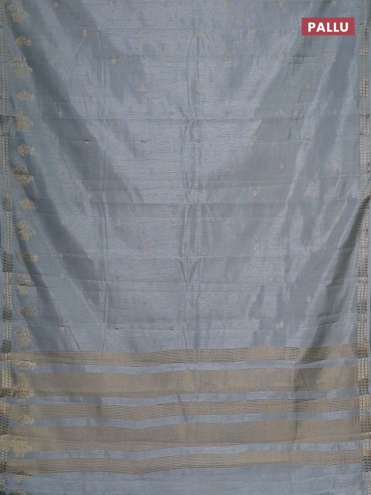 Semi raw silk saree grey with zari woven buttas and zari woven border - Image 3