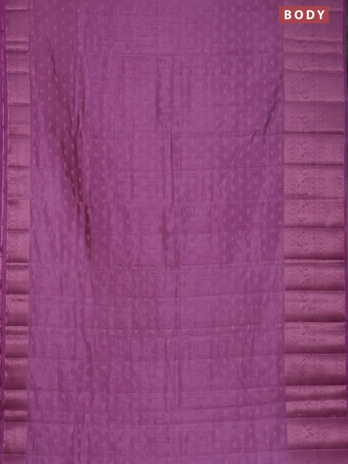 Semi raw silk saree lavender shade with allover pink zari woven buttas and pink zari woven border - Image 2
