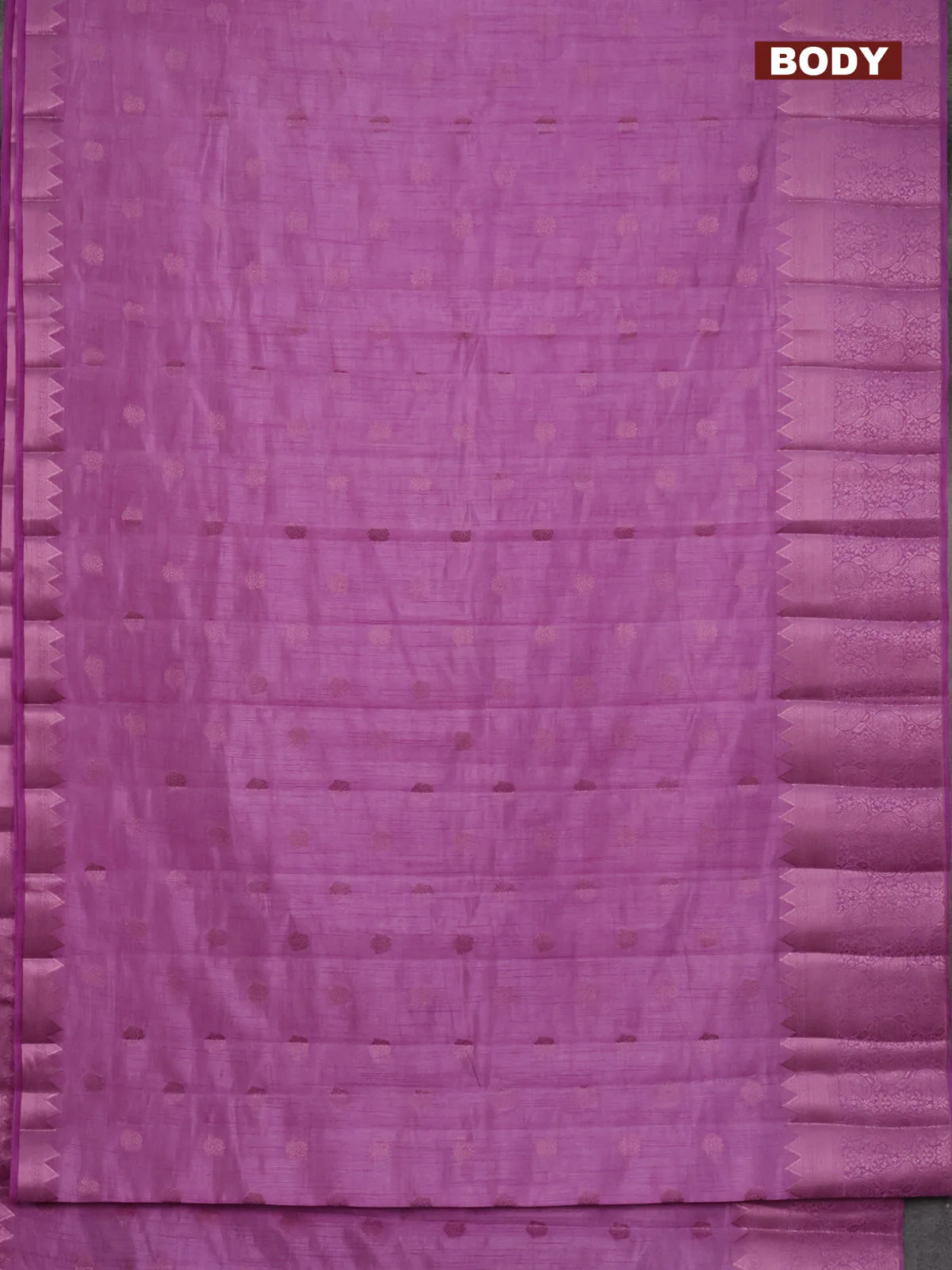 Semi raw silk saree lavender shade with pink zari woven buttas and pink zari woven border - Image 2
