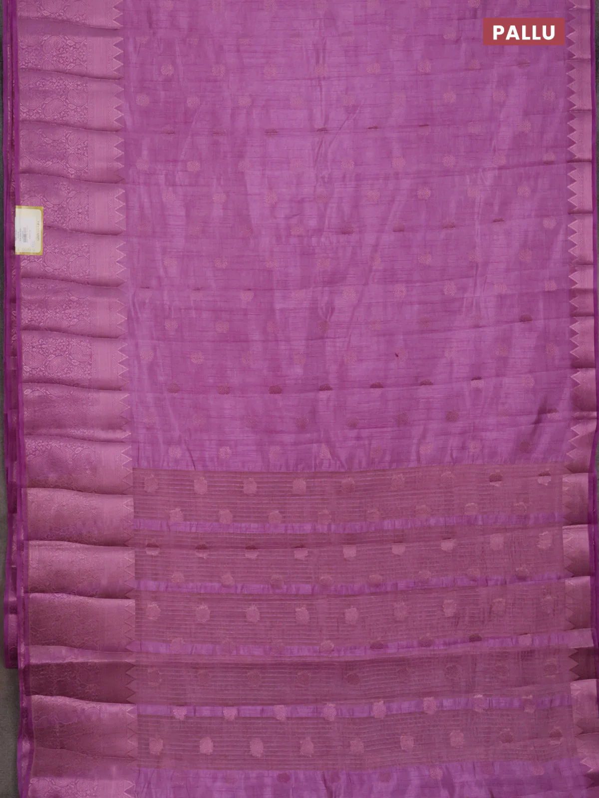 Semi raw silk saree lavender shade with pink zari woven buttas and pink zari woven border - Image 3