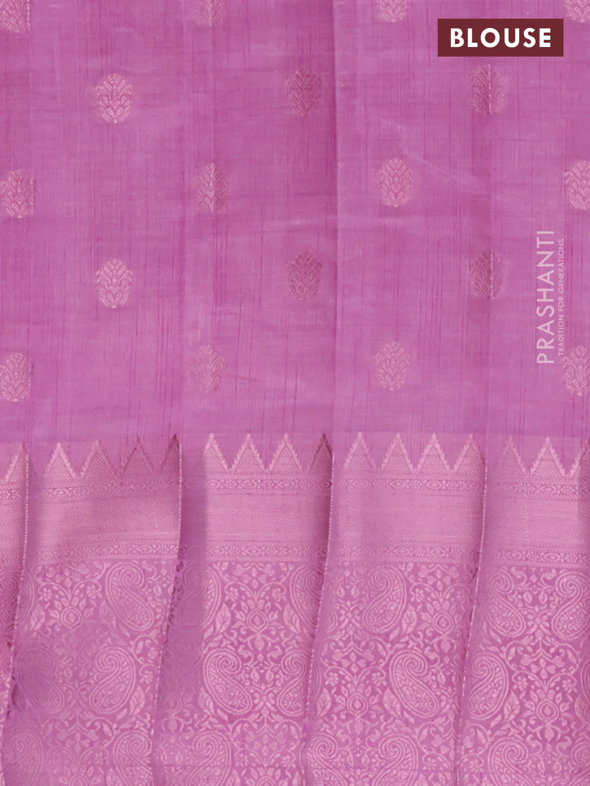 Semi raw silk saree lavender shade with pink zari woven buttas and pink zari woven border - Image 4