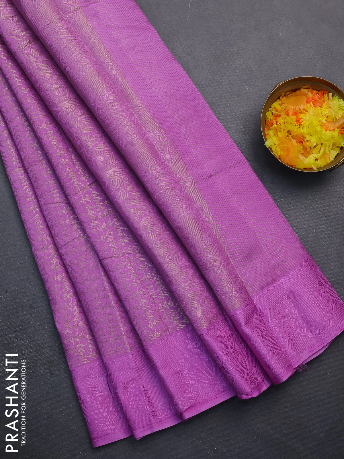 Semi raw silk saree lavender with allover zari weaves and simple border