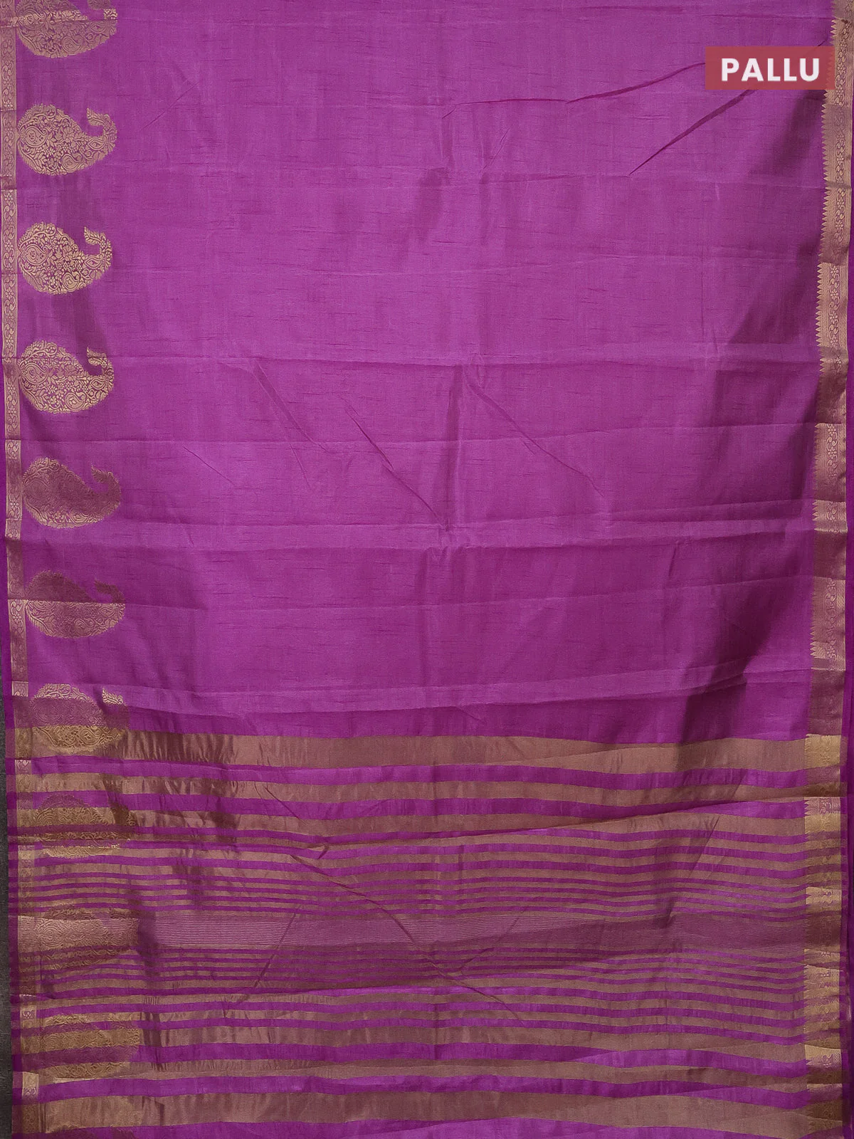 Semi raw silk saree lavender with plain body and paisley design zari woven butta border - Image 3