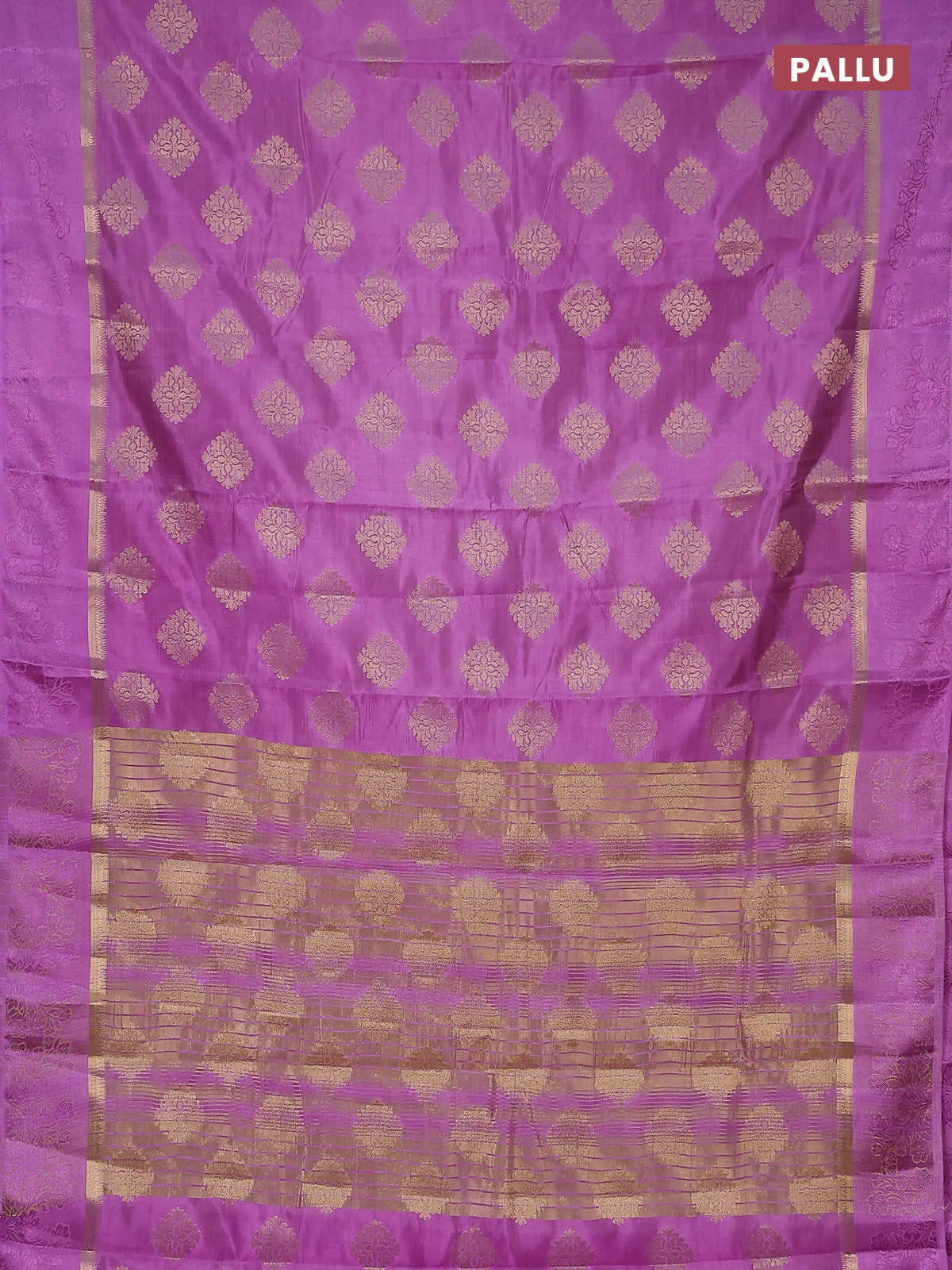 Semi raw silk saree lavender with zari woven buttas and zari woven simple border - Image 3