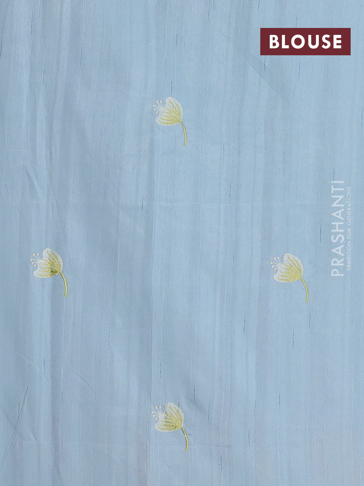 Semi raw silk saree light blue shade with thread woven buttas and floral deisgn embroidery work border - Image 4