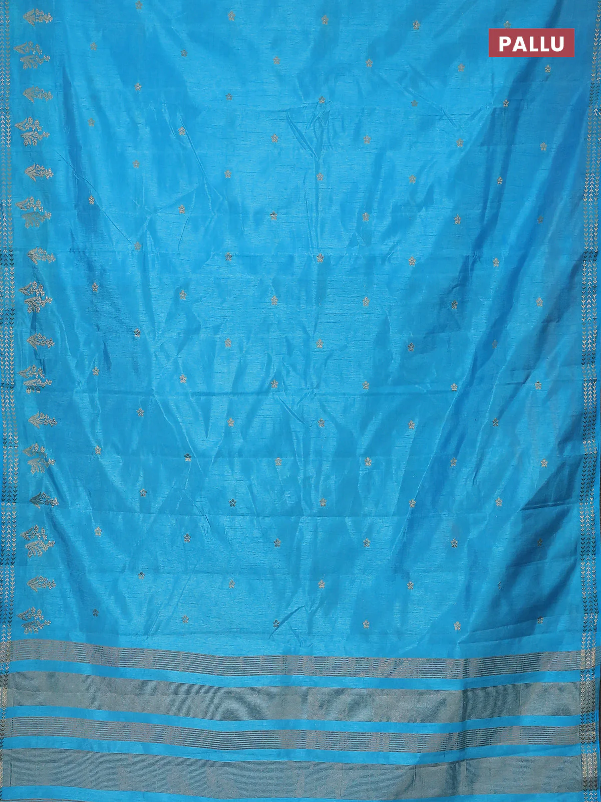Semi raw silk saree light blue with zari woven buttas and zari woven border - Image 3