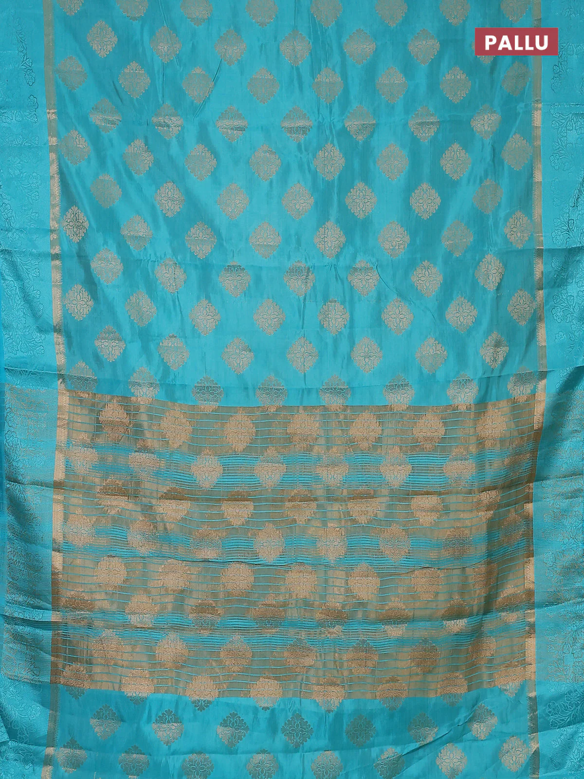 Semi raw silk saree light blue with zari woven buttas and zari woven simple border - Image 3