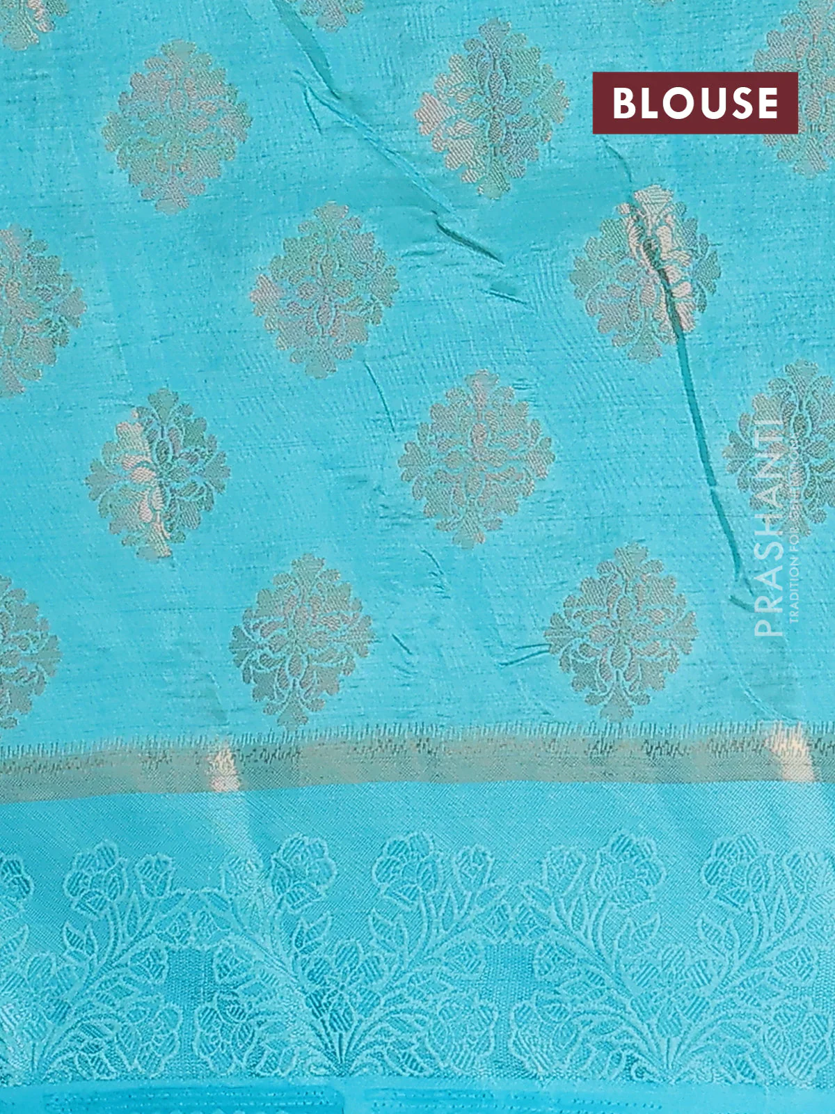 Semi raw silk saree light blue with zari woven buttas and zari woven simple border - Image 4