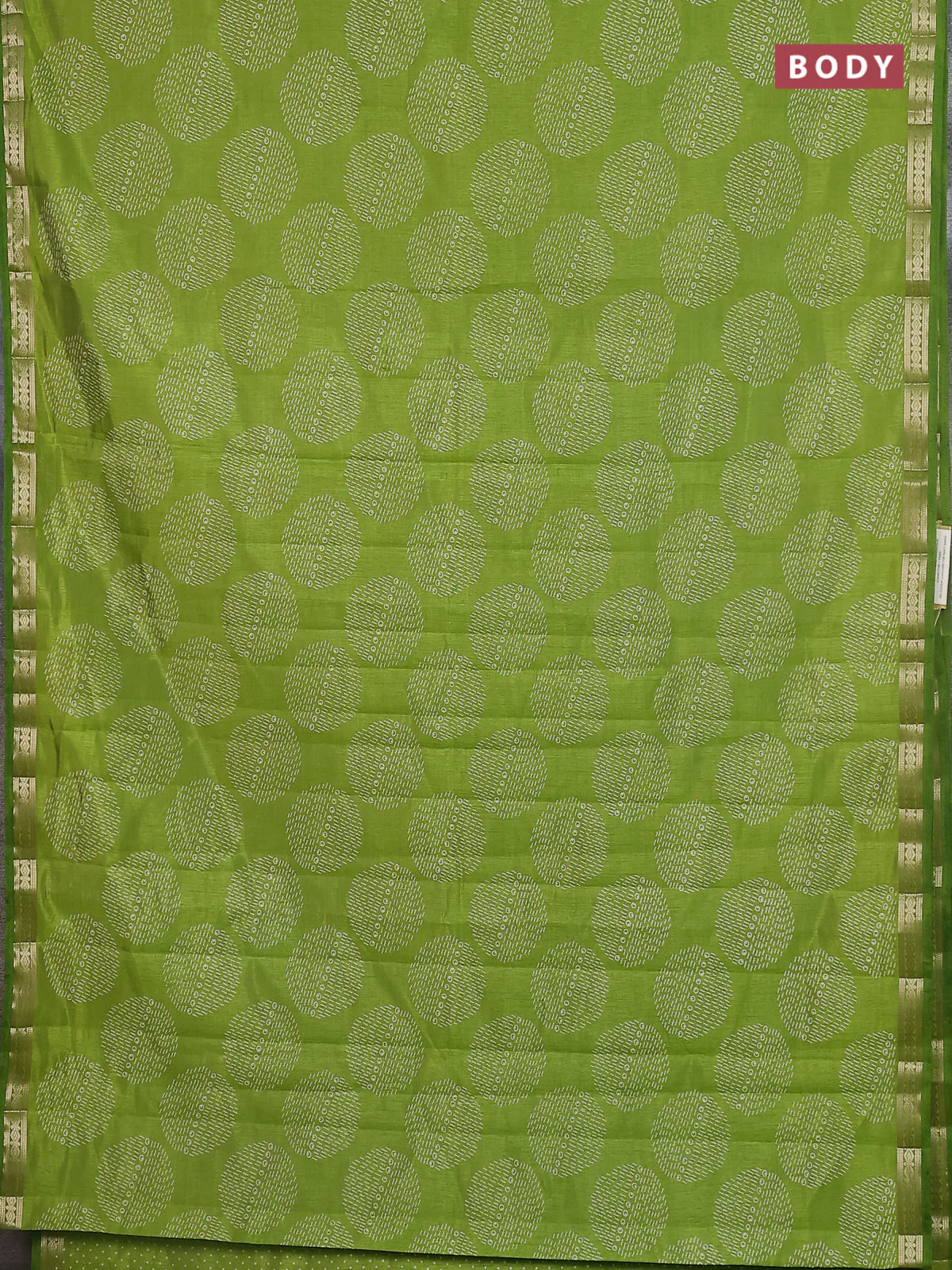 Semi raw silk saree light green with allover geometric butta prints and zari woven border - Image 2