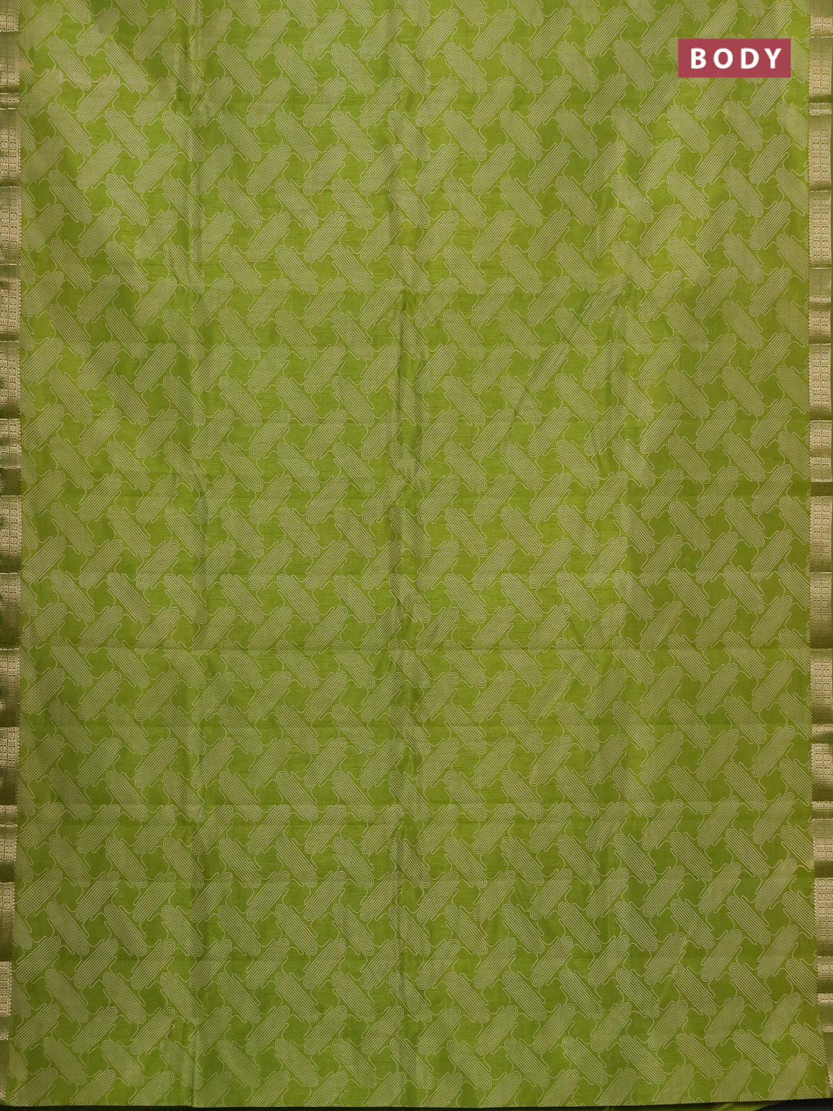 Semi raw silk saree light green with allover geometric prints and zari woven border - Image 2