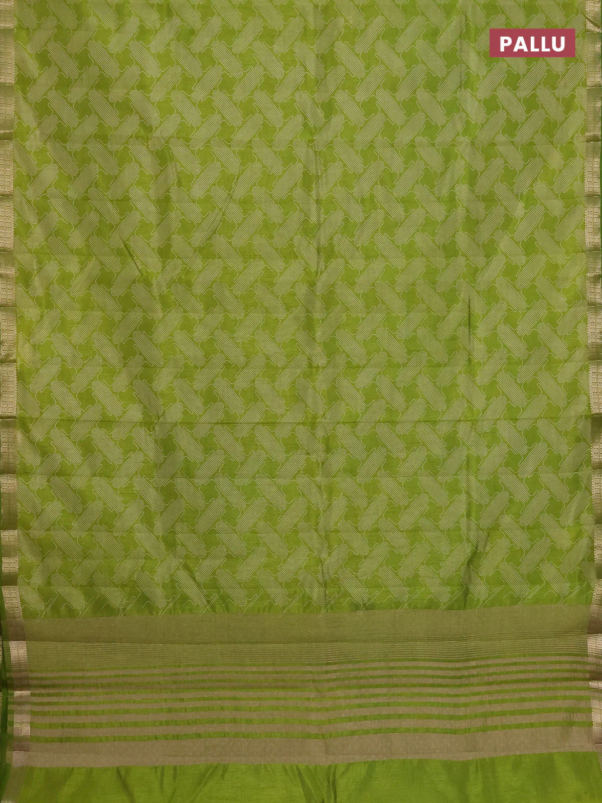 Semi raw silk saree light green with allover geometric prints and zari woven border - Image 3
