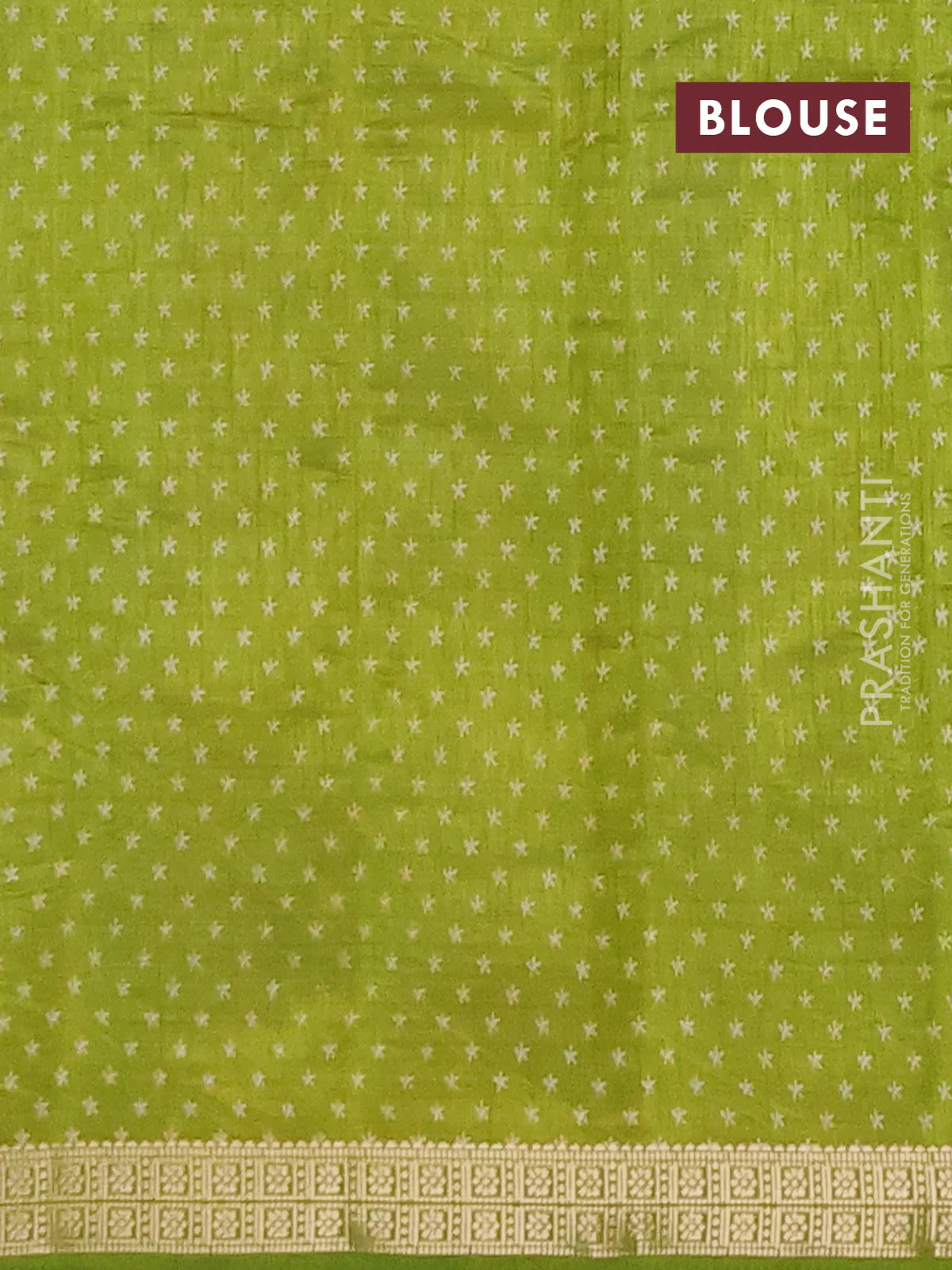 Semi raw silk saree light green with allover geometric prints and zari woven border - Image 4