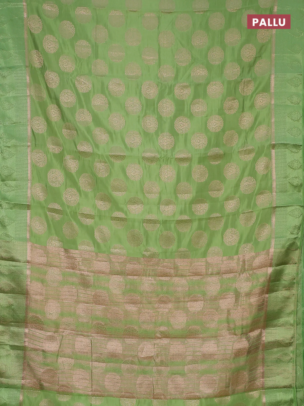 Semi raw silk saree light green with zari woven buttas and zari woven simple border - Image 3