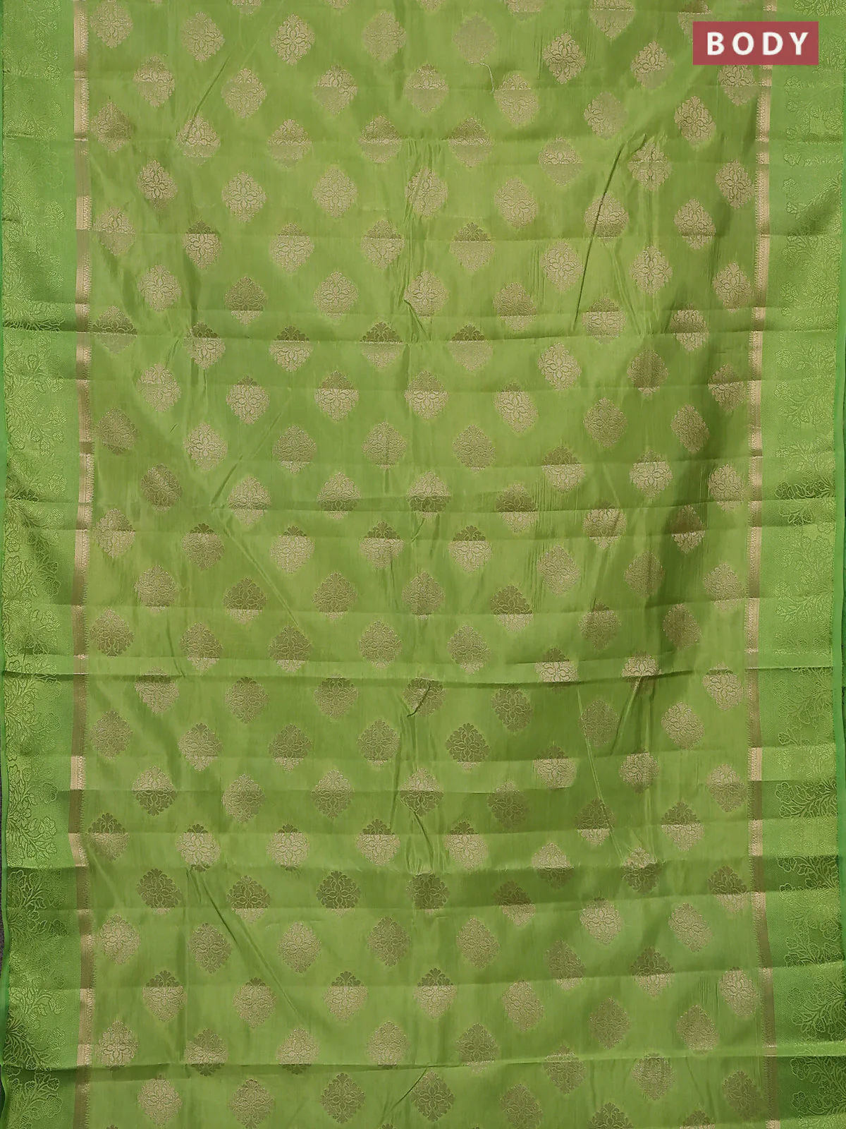 Semi raw silk saree light green with zari woven buttas and zari woven simple border - Image 2
