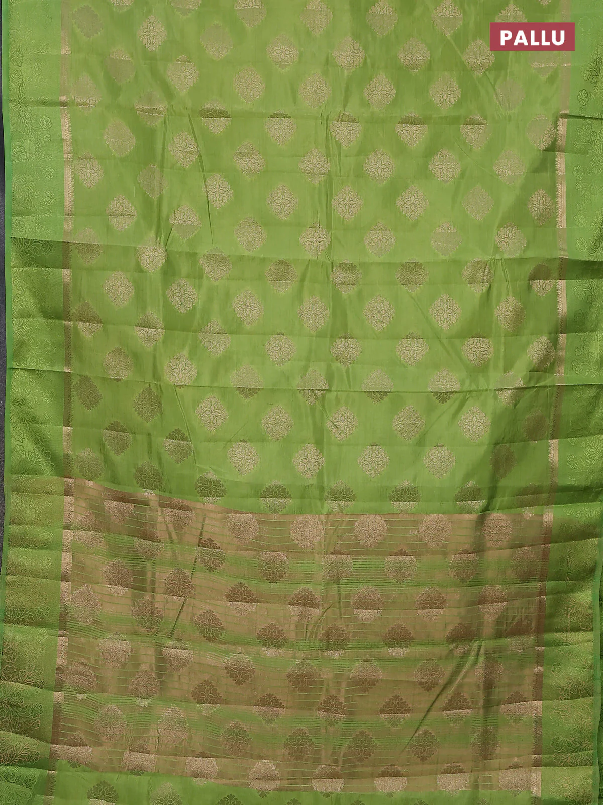 Semi raw silk saree light green with zari woven buttas and zari woven simple border - Image 3