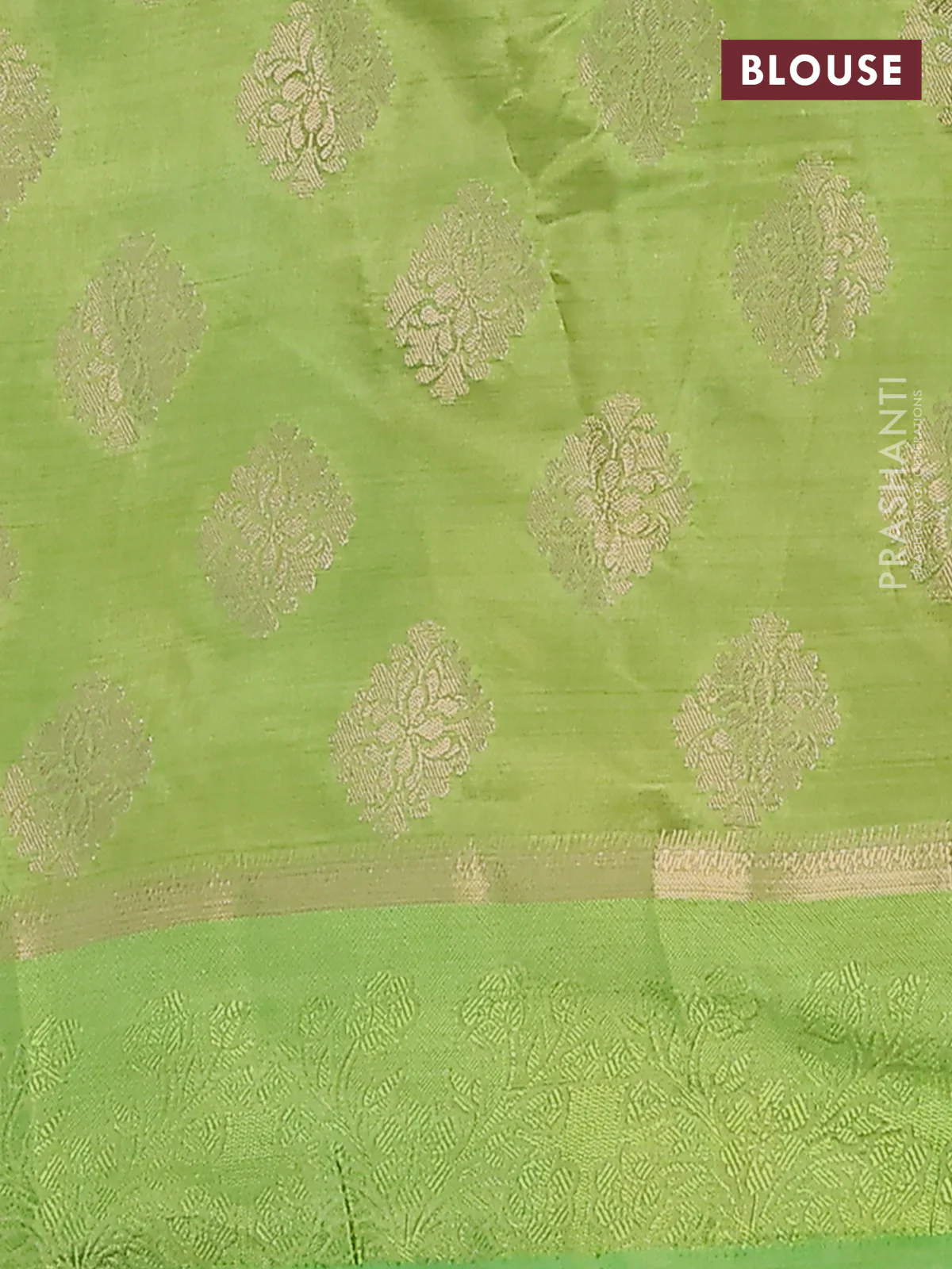 Semi raw silk saree light green with zari woven buttas and zari woven simple border - Image 4