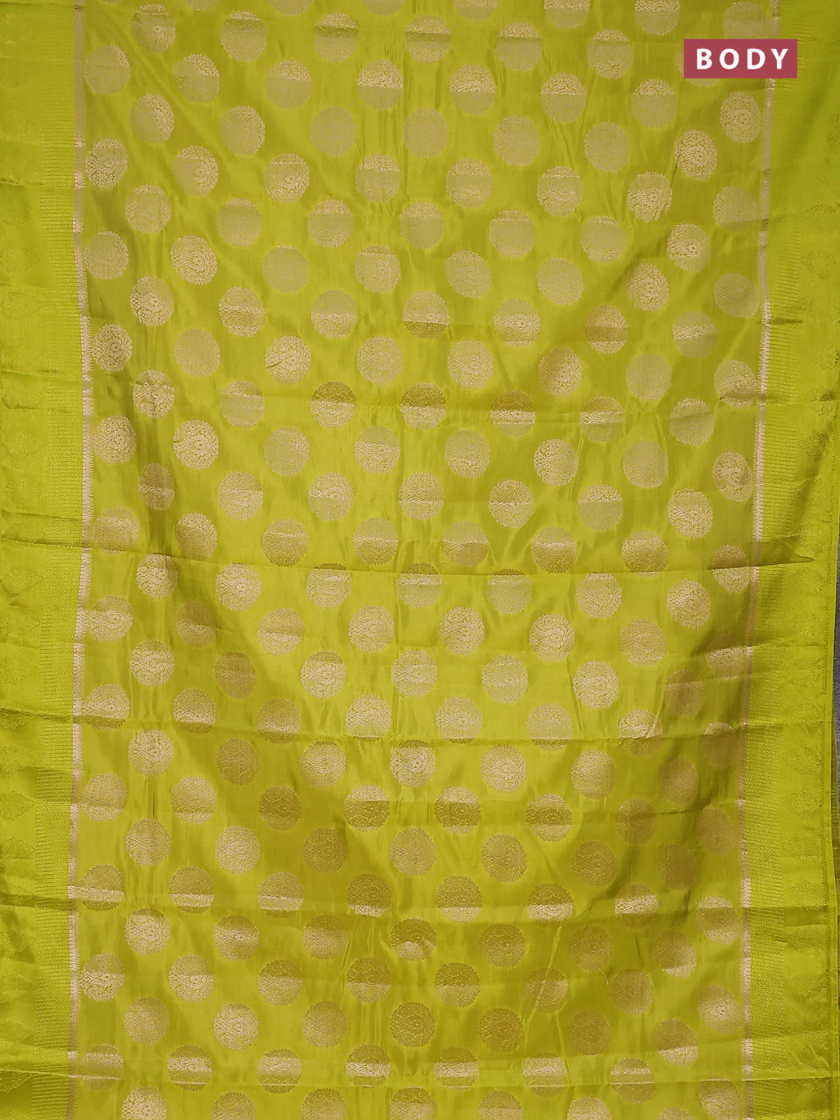 Semi raw silk saree lime green with zari woven buttas and zari woven simple border - Image 2