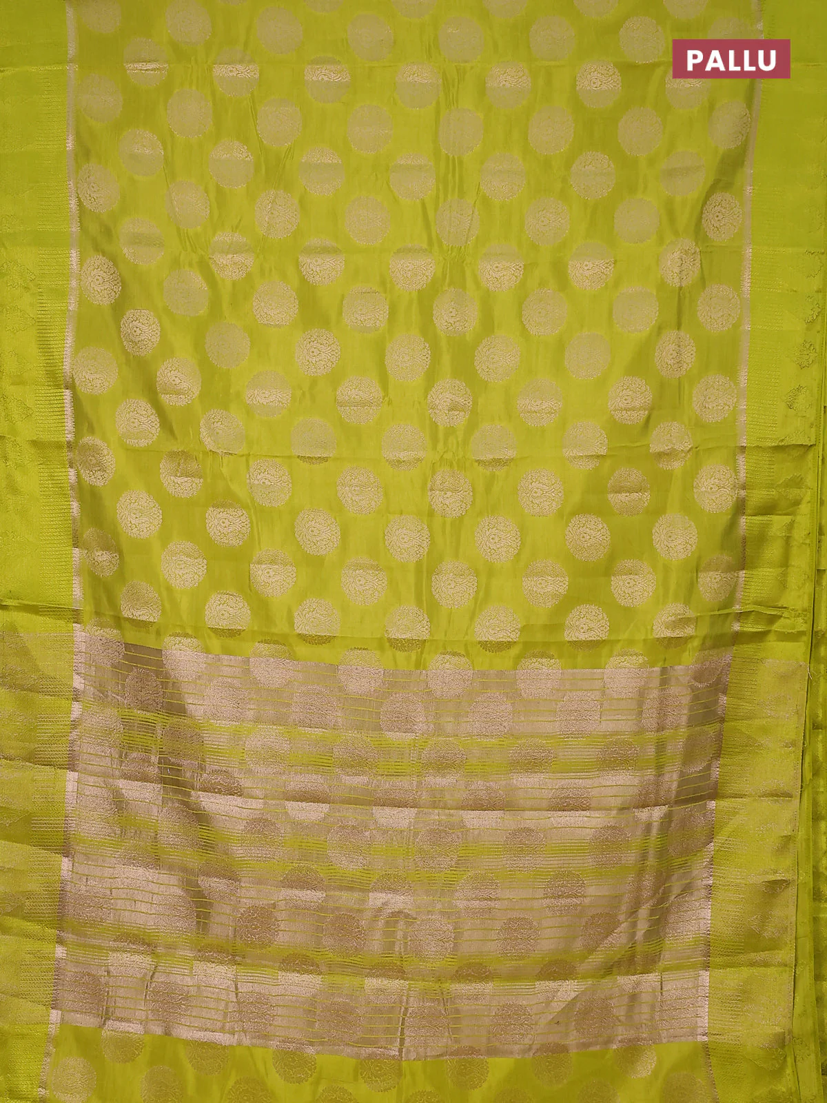 Semi raw silk saree lime green with zari woven buttas and zari woven simple border - Image 3