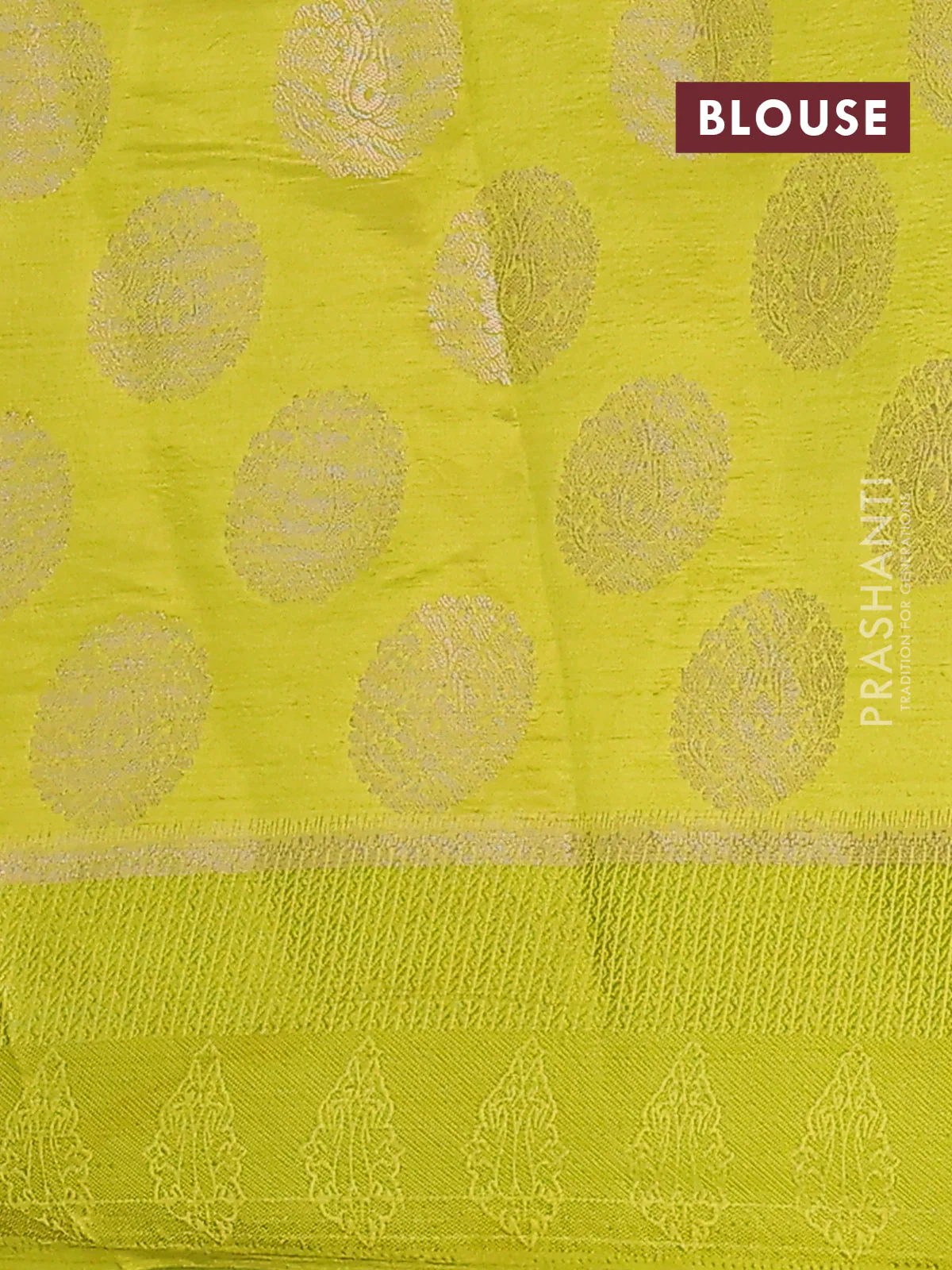 Semi raw silk saree lime green with zari woven buttas and zari woven simple border - Image 4