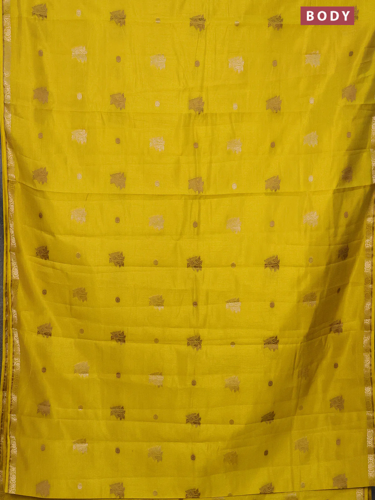 Semi raw silk saree lime yellow with woven buttas and zari woven border - Image 2