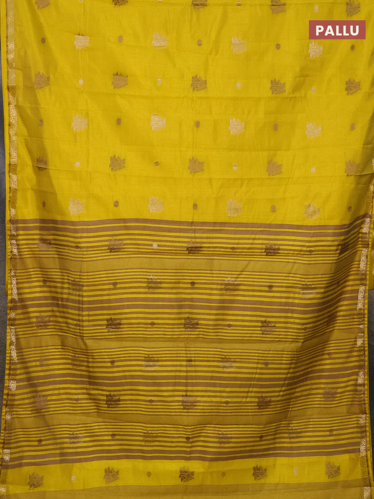 Semi raw silk saree lime yellow with woven buttas and zari woven border - Image 3