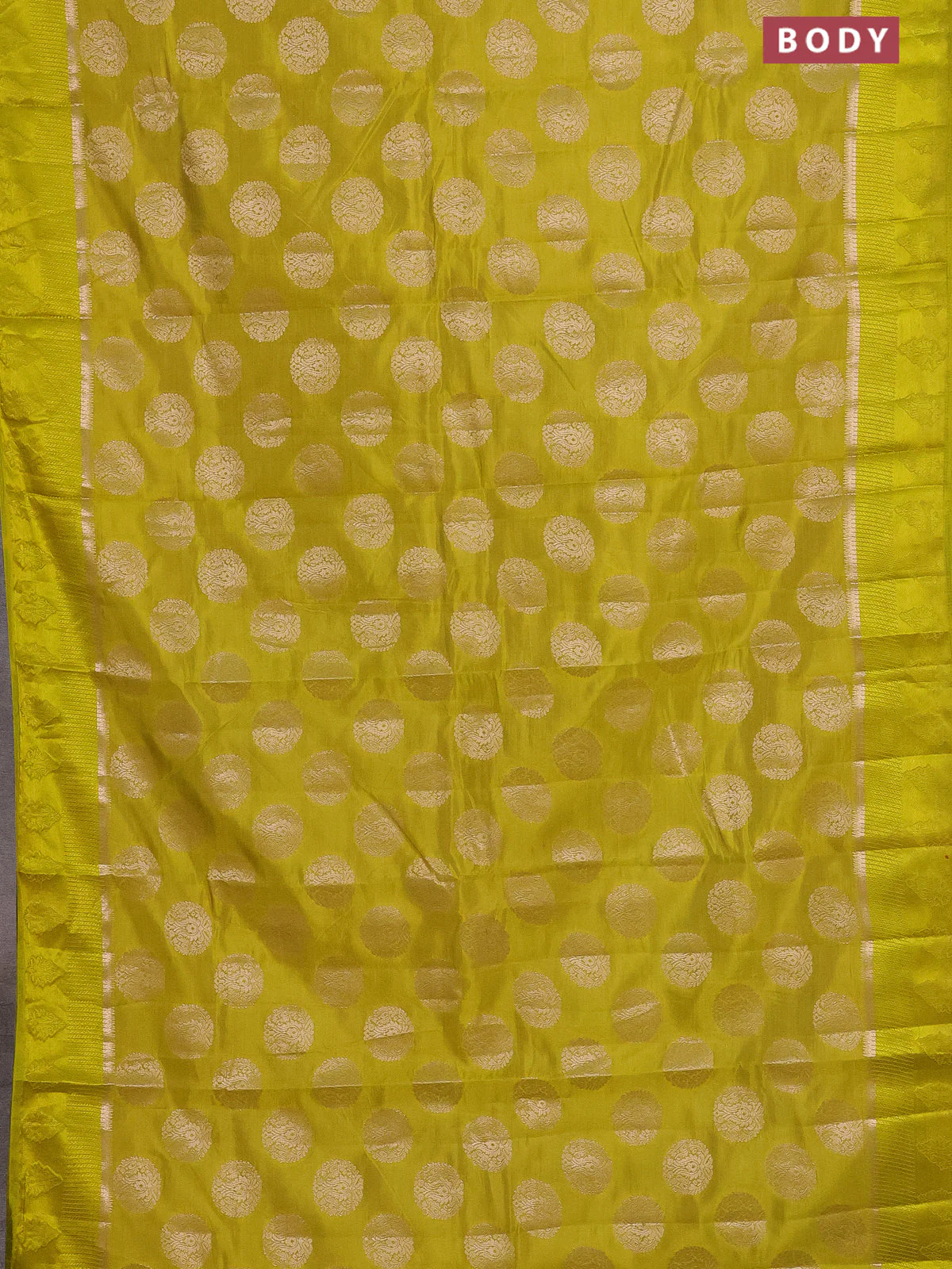 Semi raw silk saree lime yellow with zari woven buttas and zari woven simple border - Image 2
