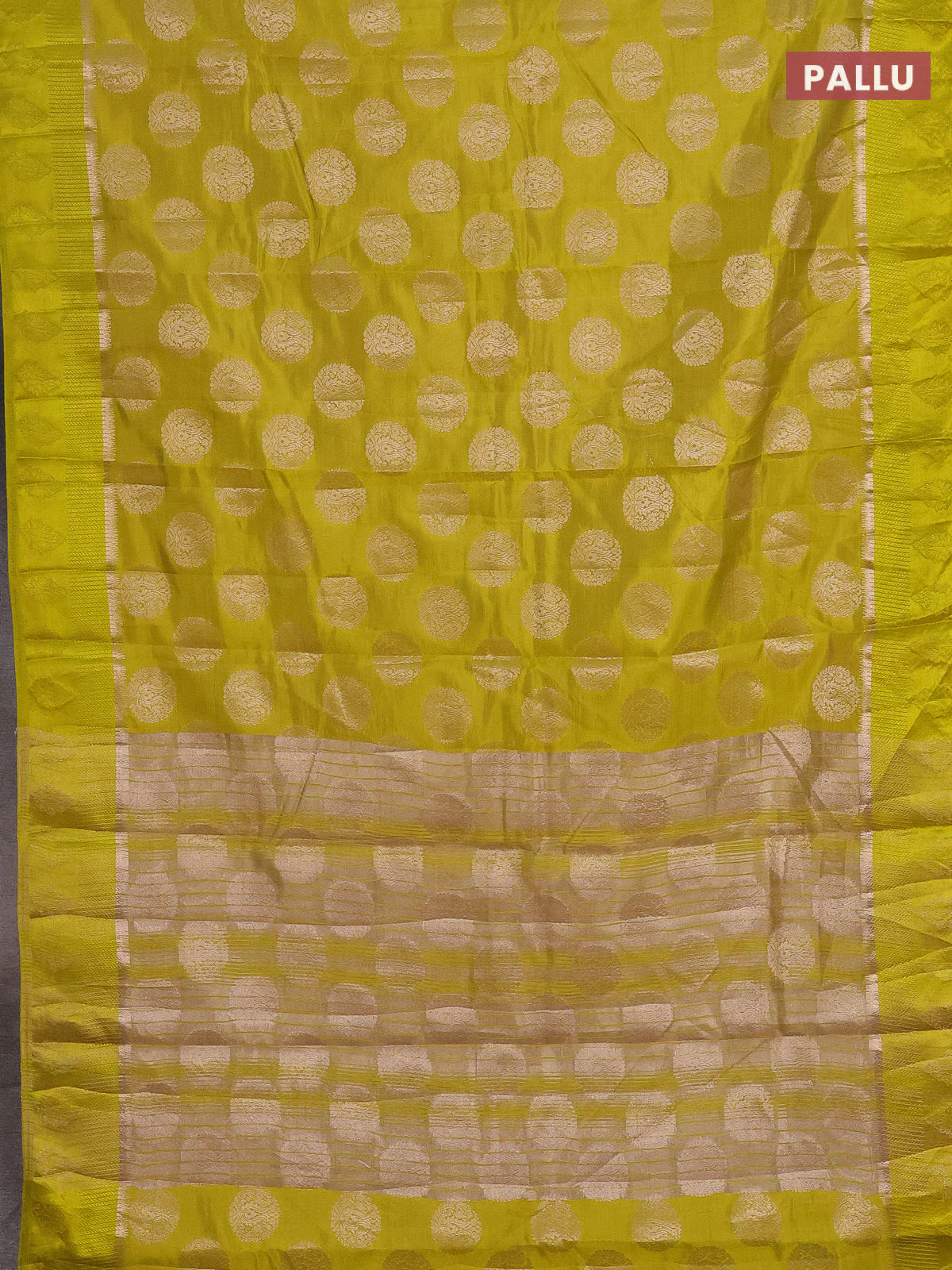 Semi raw silk saree lime yellow with zari woven buttas and zari woven simple border - Image 3
