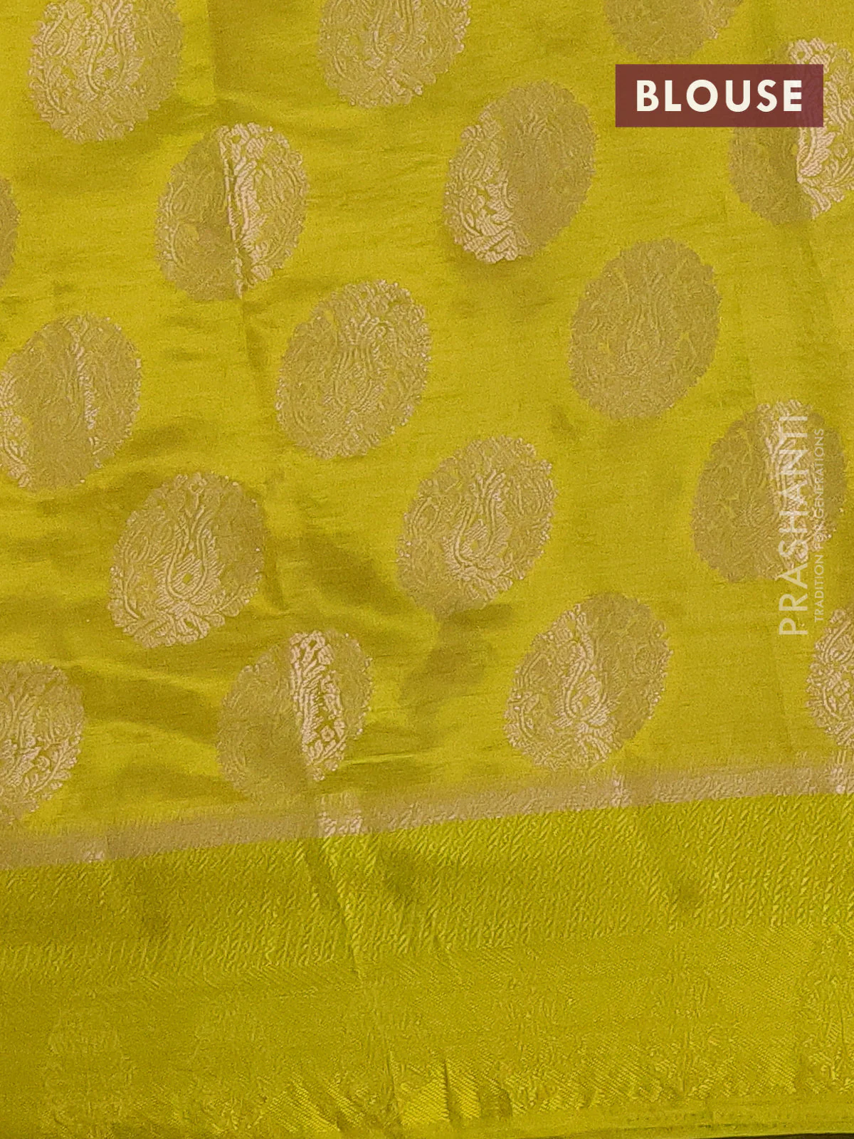 Semi raw silk saree lime yellow with zari woven buttas and zari woven simple border - Image 4