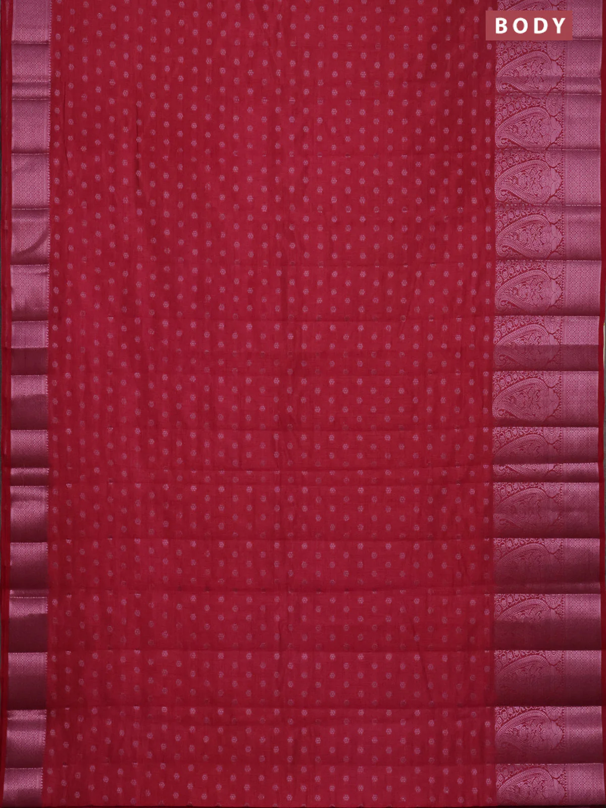 Semi raw silk saree magenta pink with allover pink zari woven buttas and paisley design pink zari woven border - Image 2