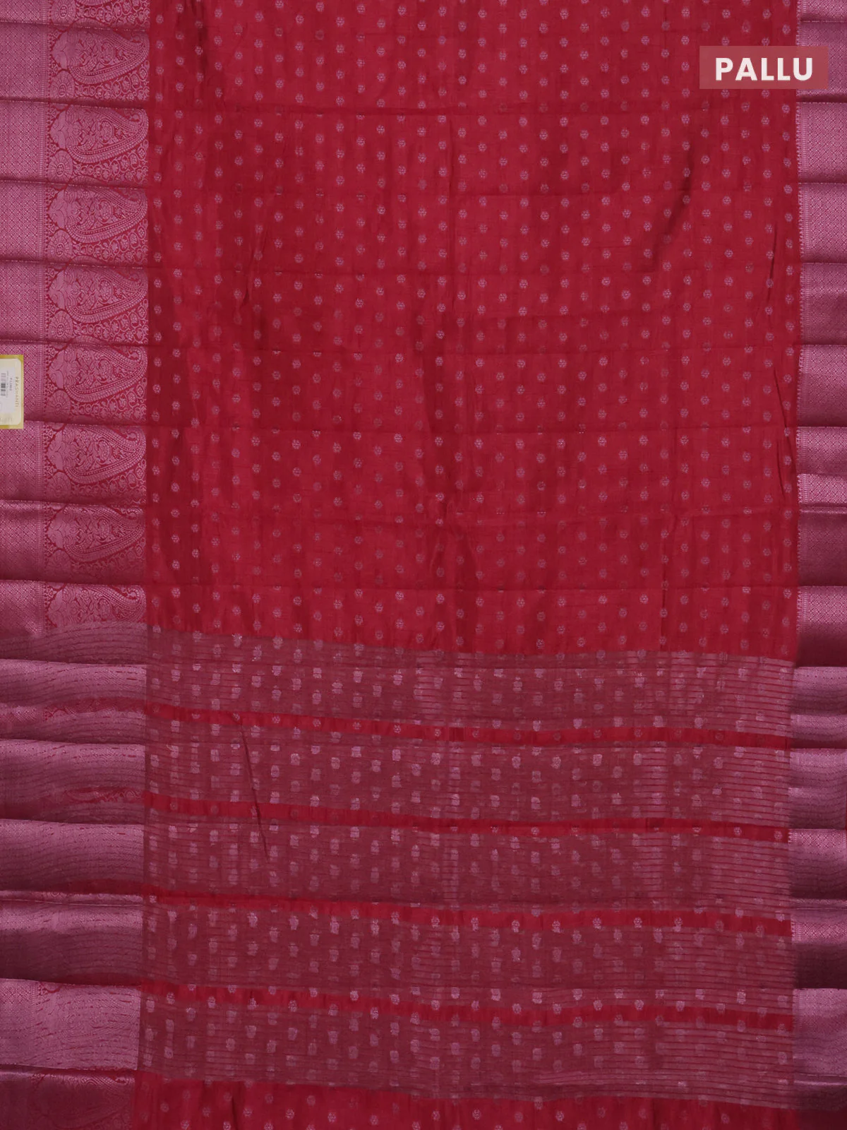 Semi raw silk saree magenta pink with allover pink zari woven buttas and paisley design pink zari woven border - Image 3