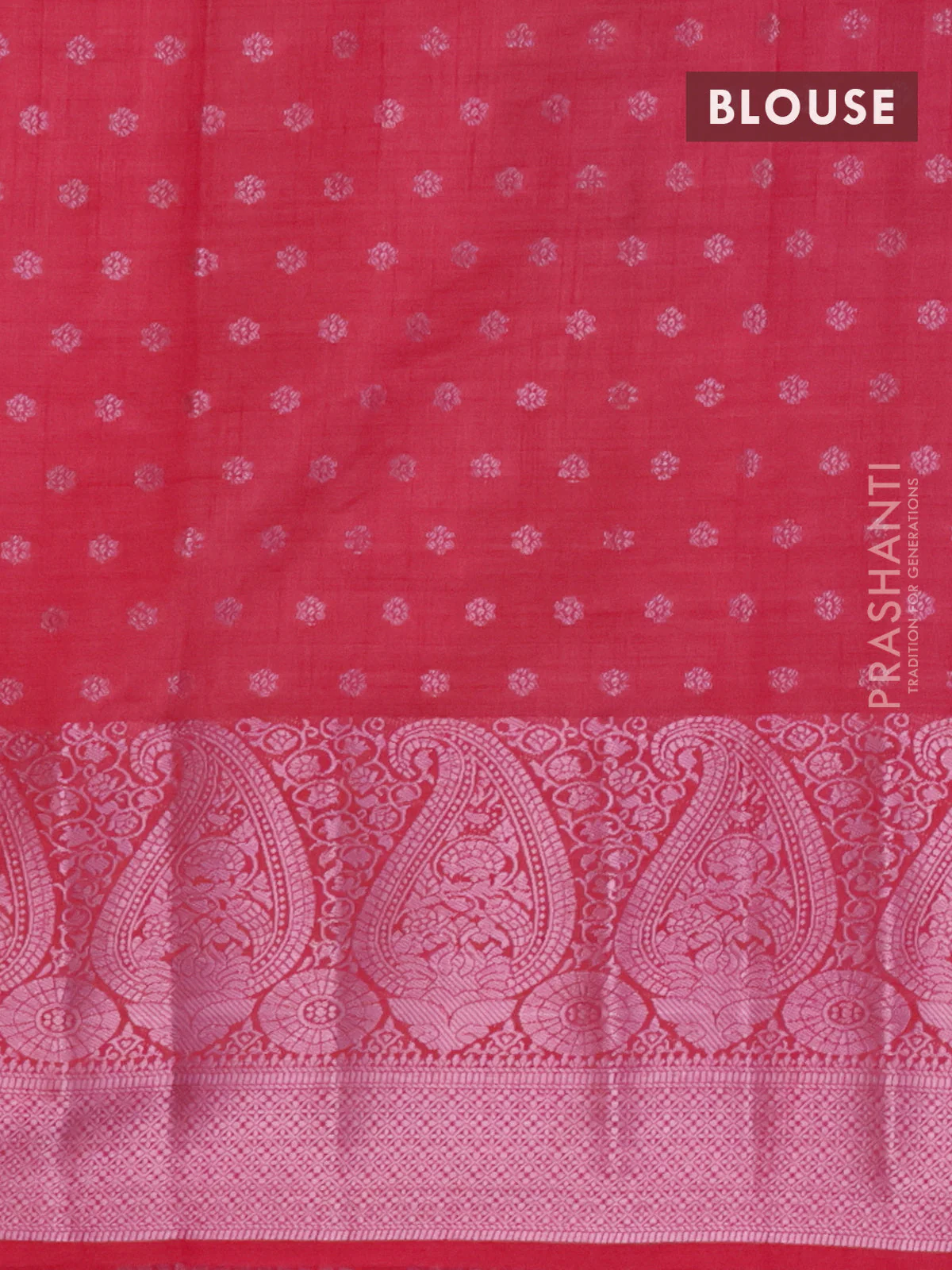 Semi raw silk saree magenta pink with allover pink zari woven buttas and paisley design pink zari woven border - Image 4