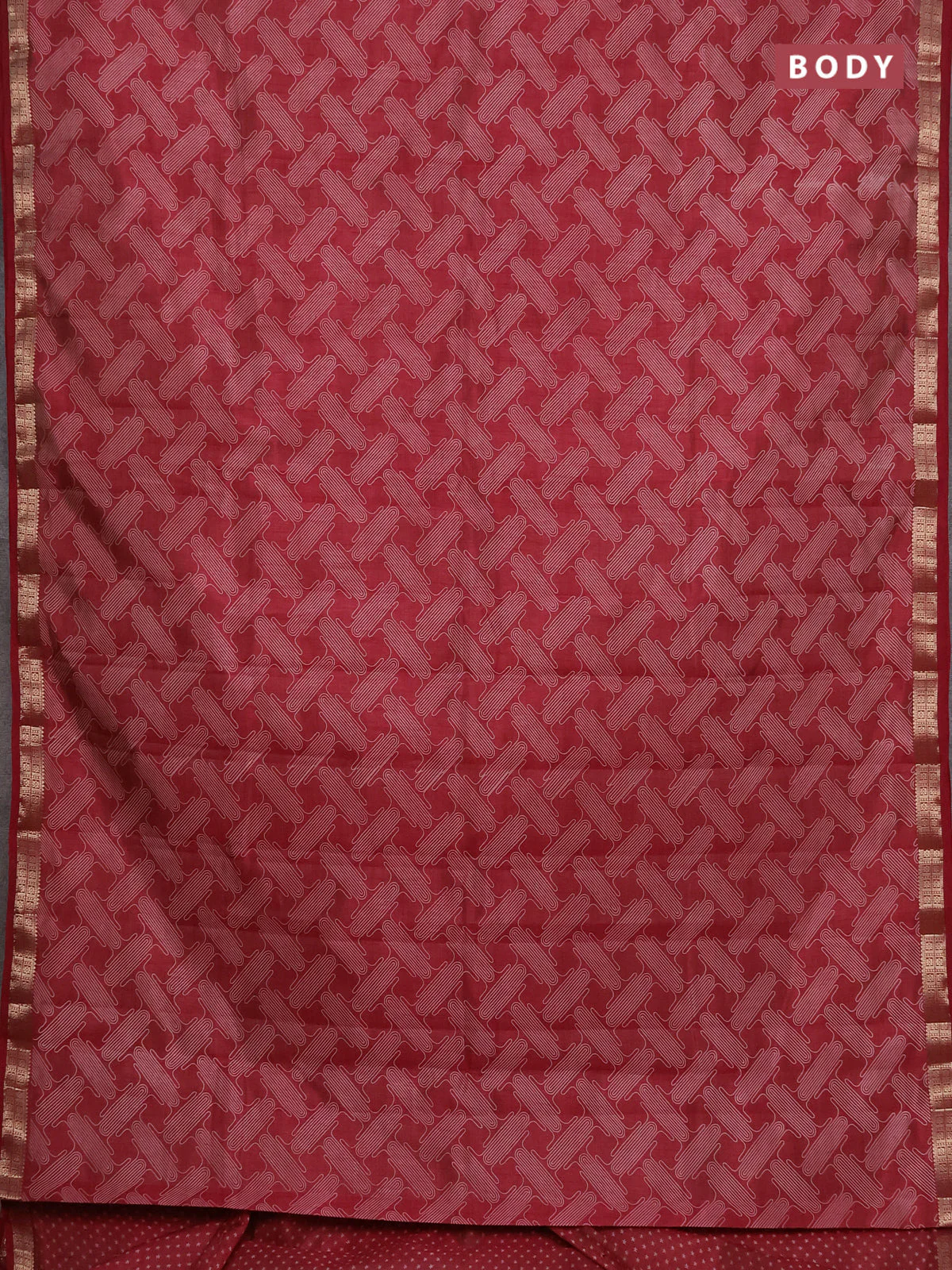 Semi raw silk saree maroon with allover geometric prints and zari woven border - Image 2