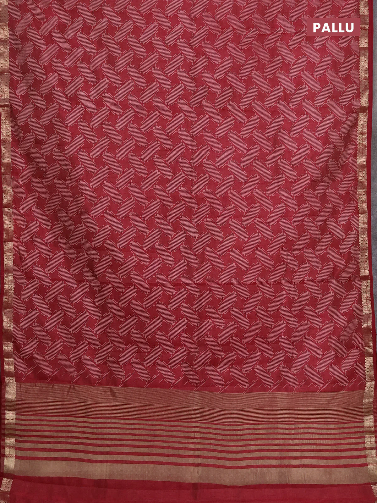 Semi raw silk saree maroon with allover geometric prints and zari woven border - Image 3