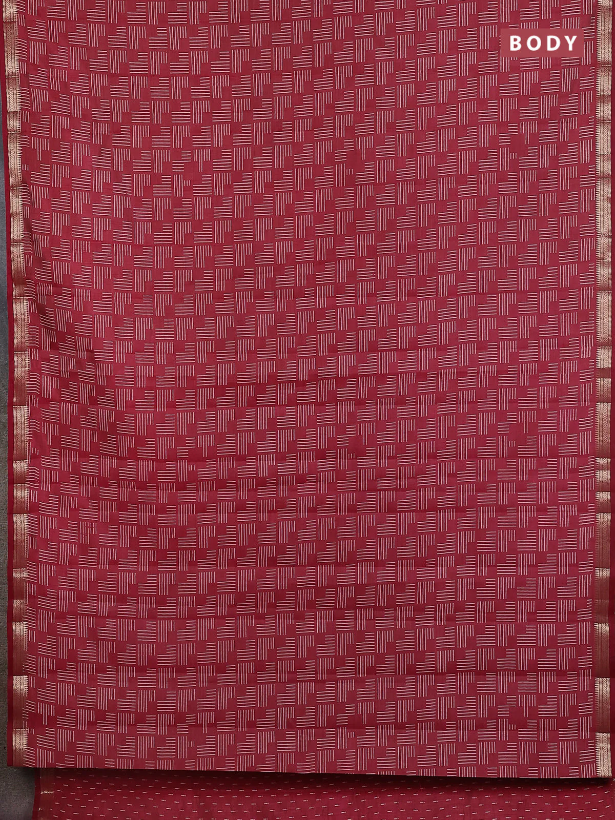 Semi raw silk saree maroon with allover geometric prints and zari woven border - Image 2