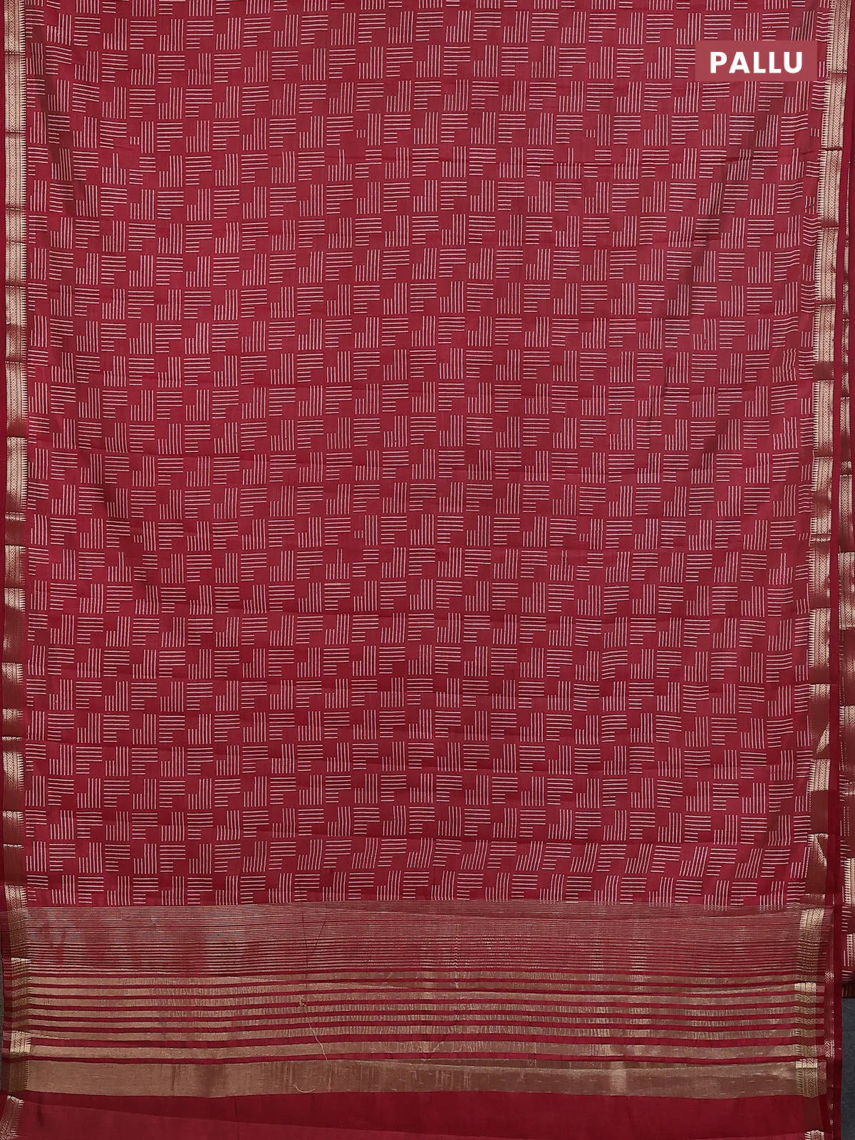 Semi raw silk saree maroon with allover geometric prints and zari woven border - Image 3