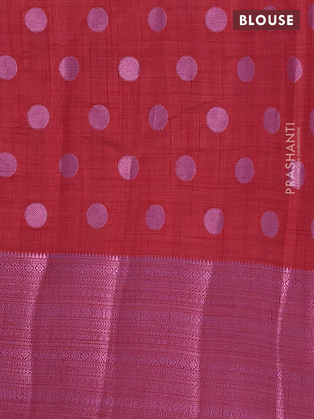 Semi raw silk saree maroon with allover pink zari woven buttas and pink zari woven border - Image 4