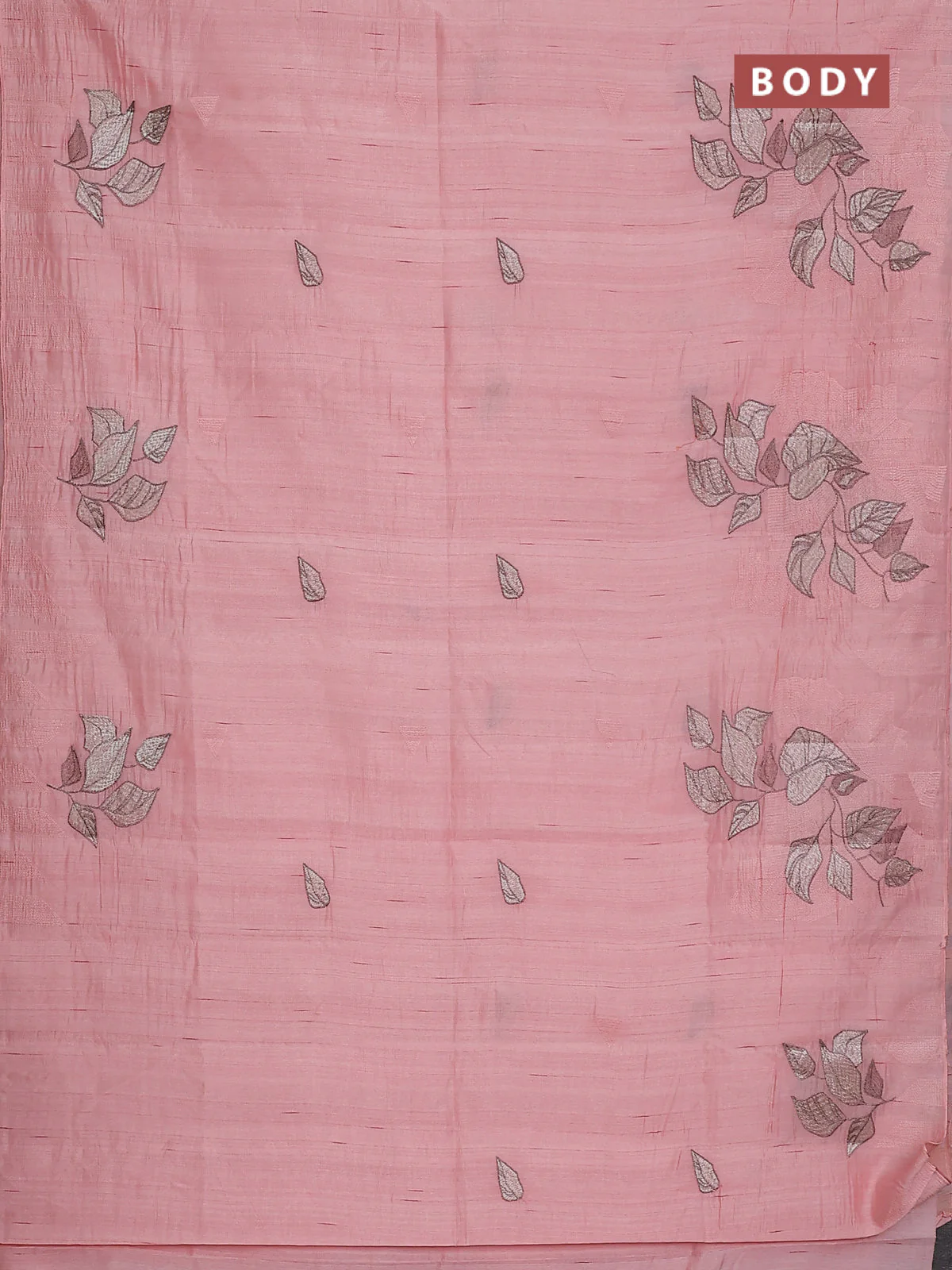 Semi raw silk saree mild peach with embroidery buttas and long embroidery border - Image 2