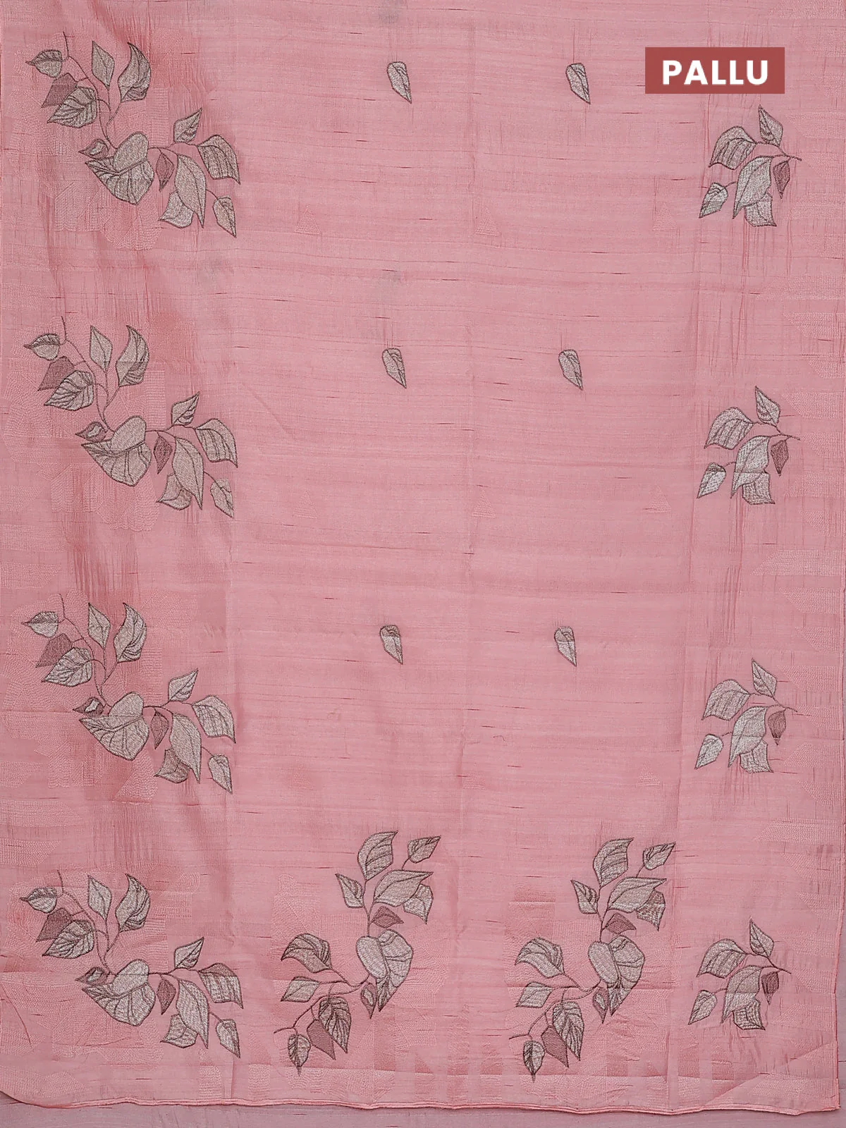 Semi raw silk saree mild peach with embroidery buttas and long embroidery border - Image 3