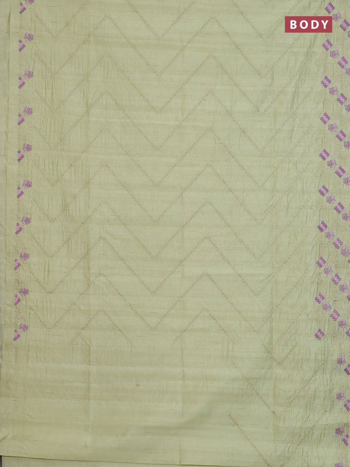 Semi raw silk saree mild pista green with allover embrodery work and embroidery border - Image 2